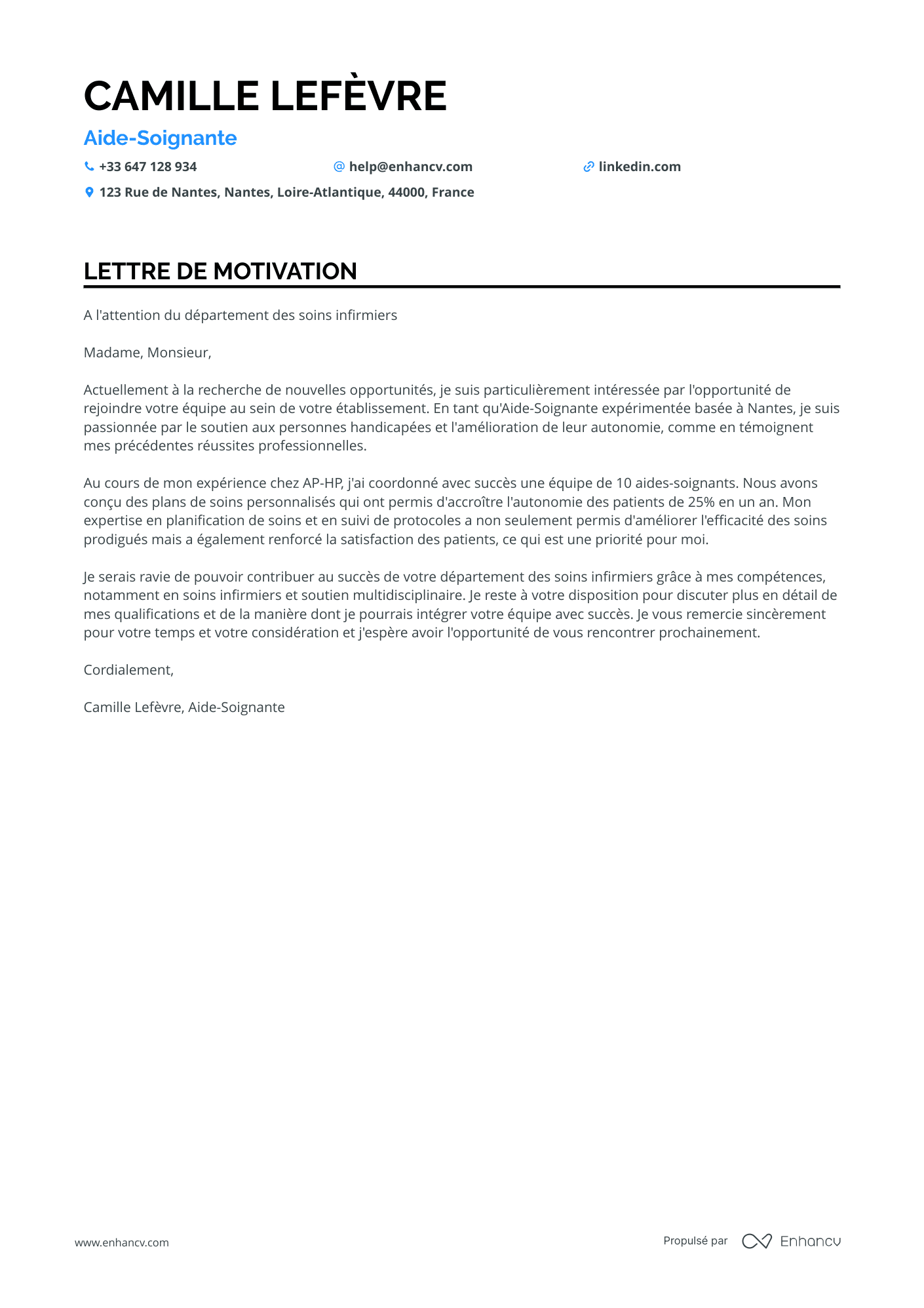 Aide Soignante Lettre de motivation