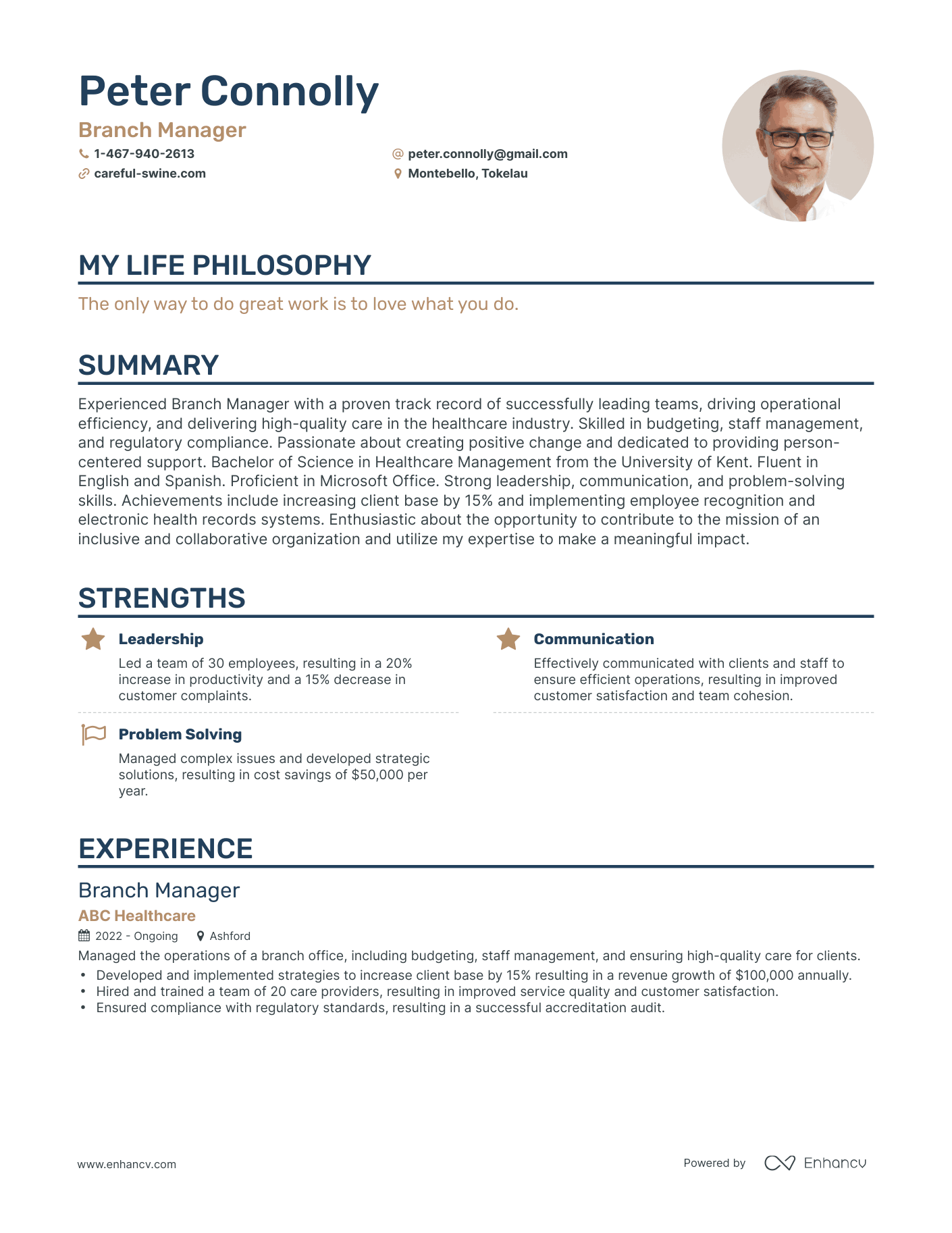 Creative Branch Manager Resume Example