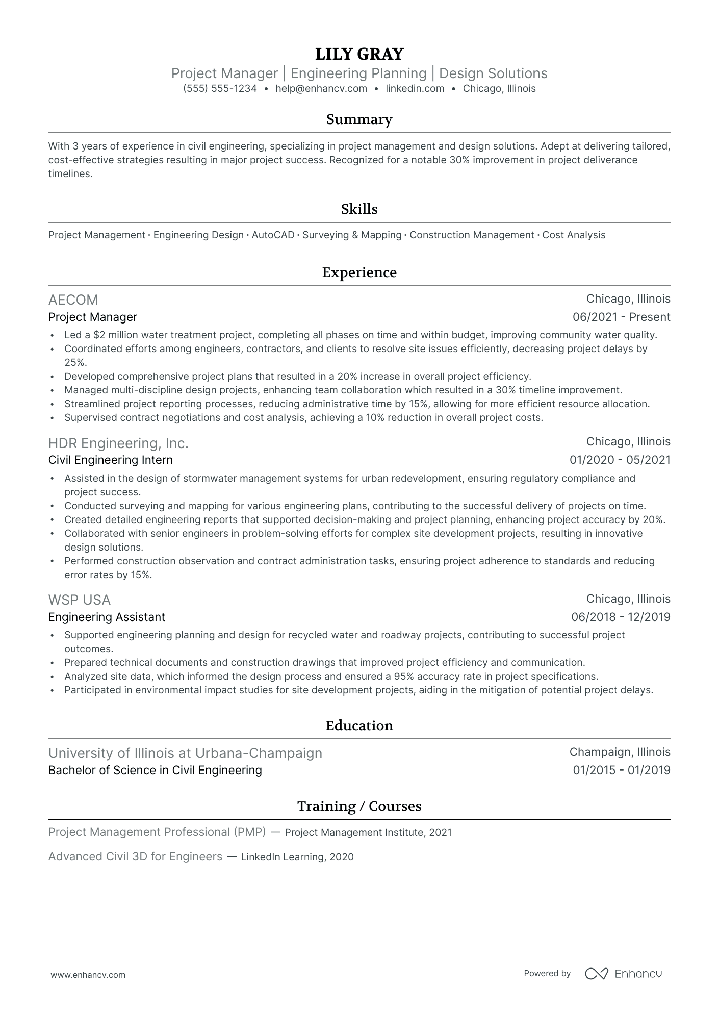 Civil Engineer Project Manager resume example