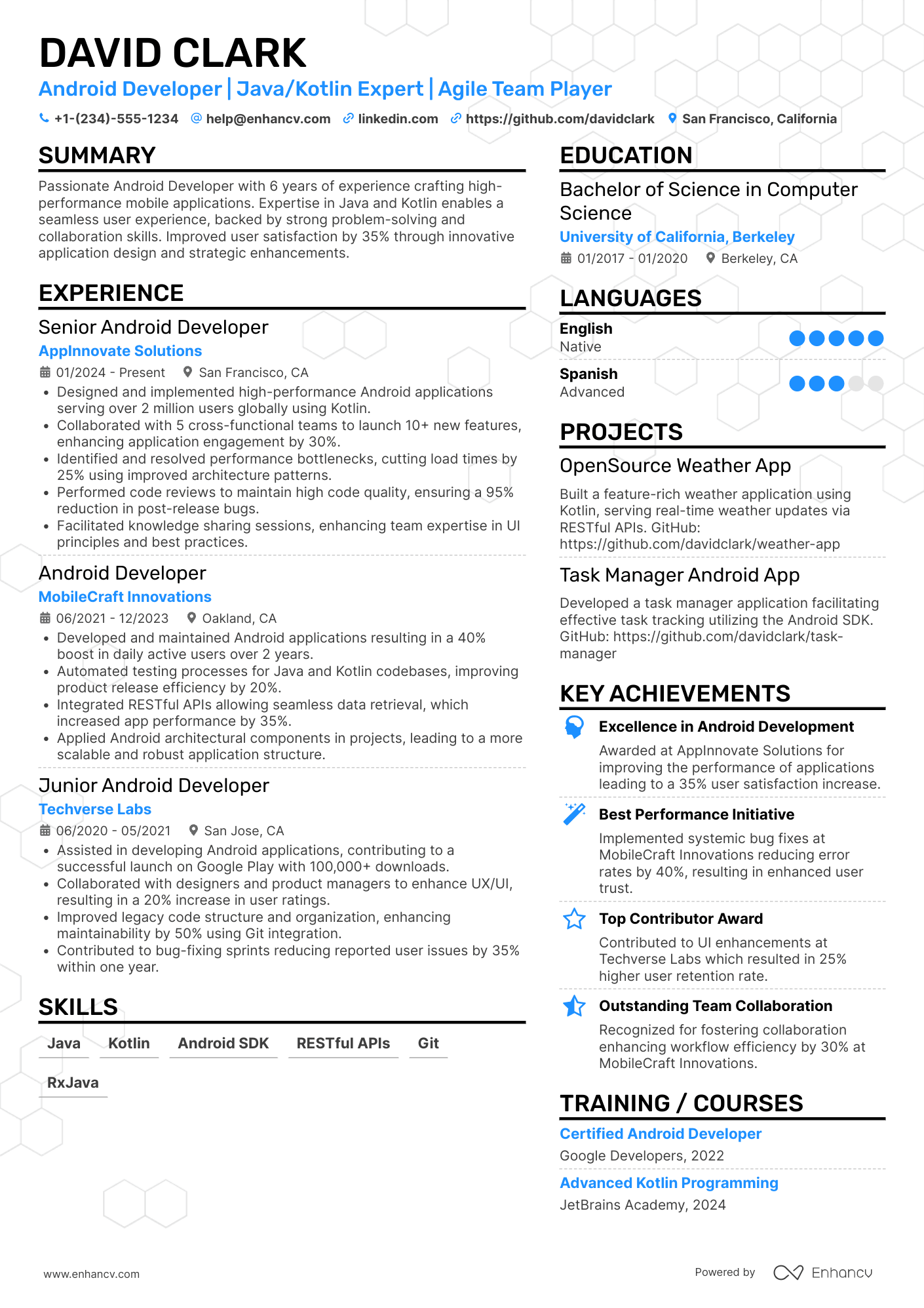 Android Developer resume example