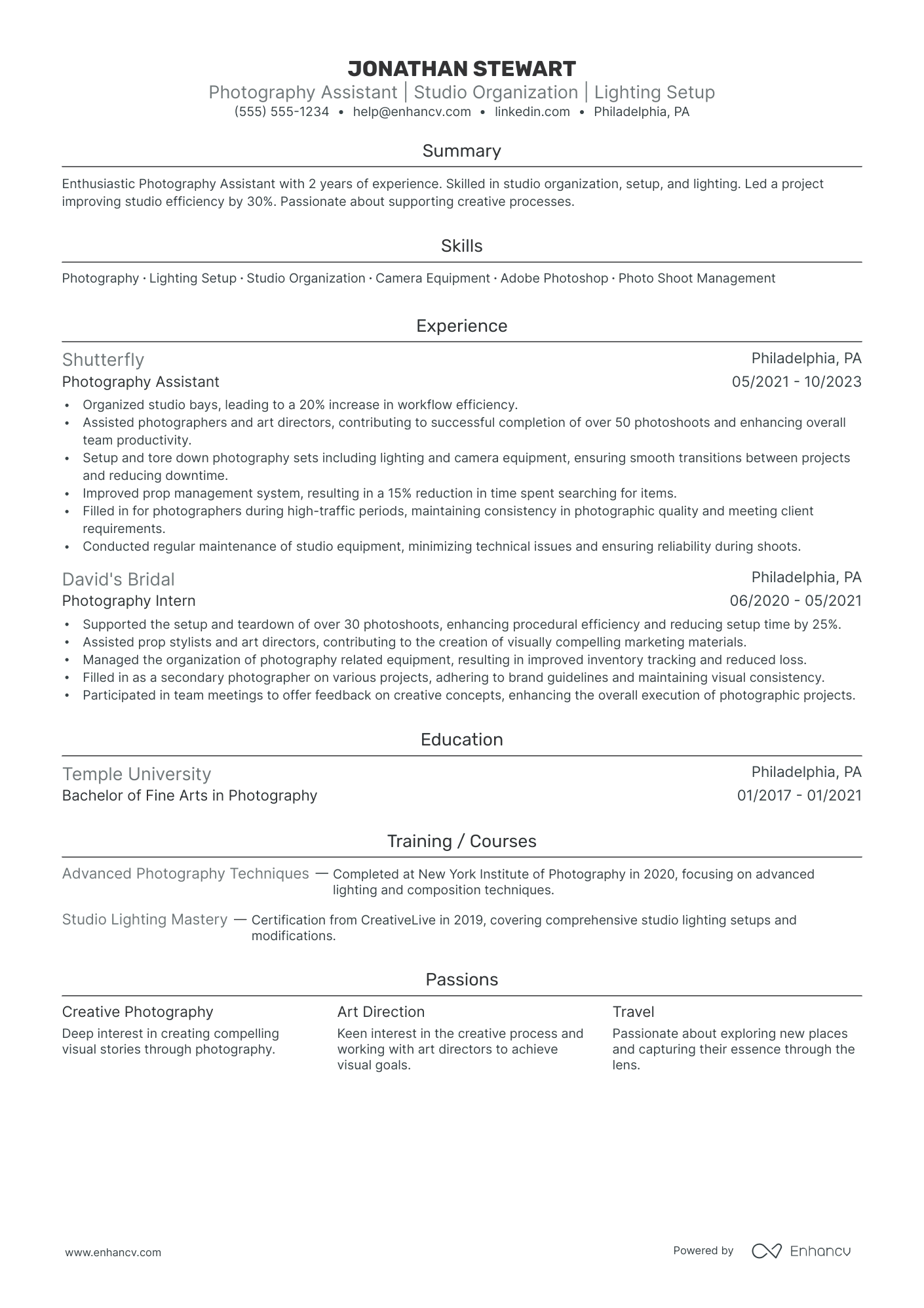 Assistant Photographer resume example