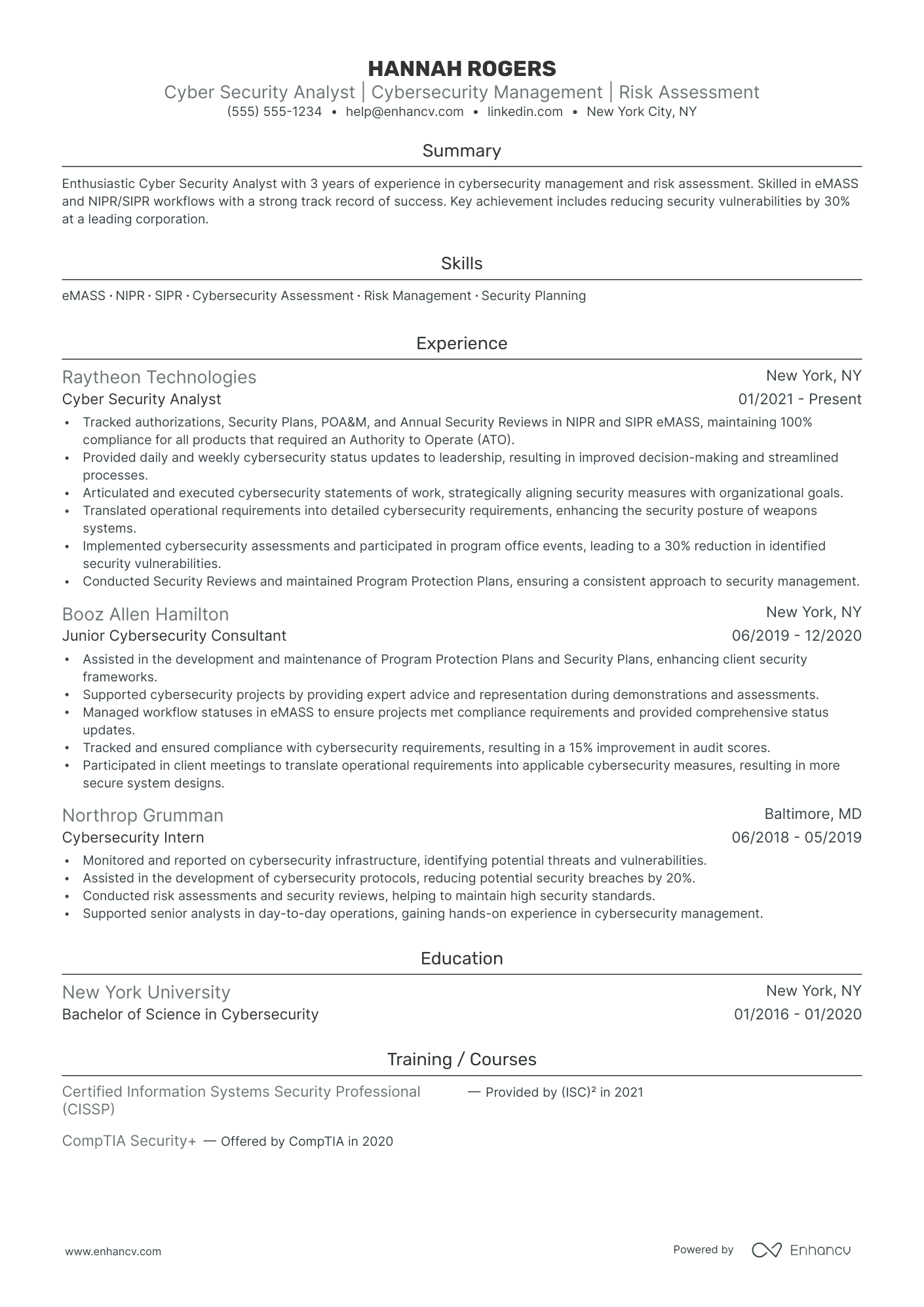 Cybersecurity Policy Analyst resume example