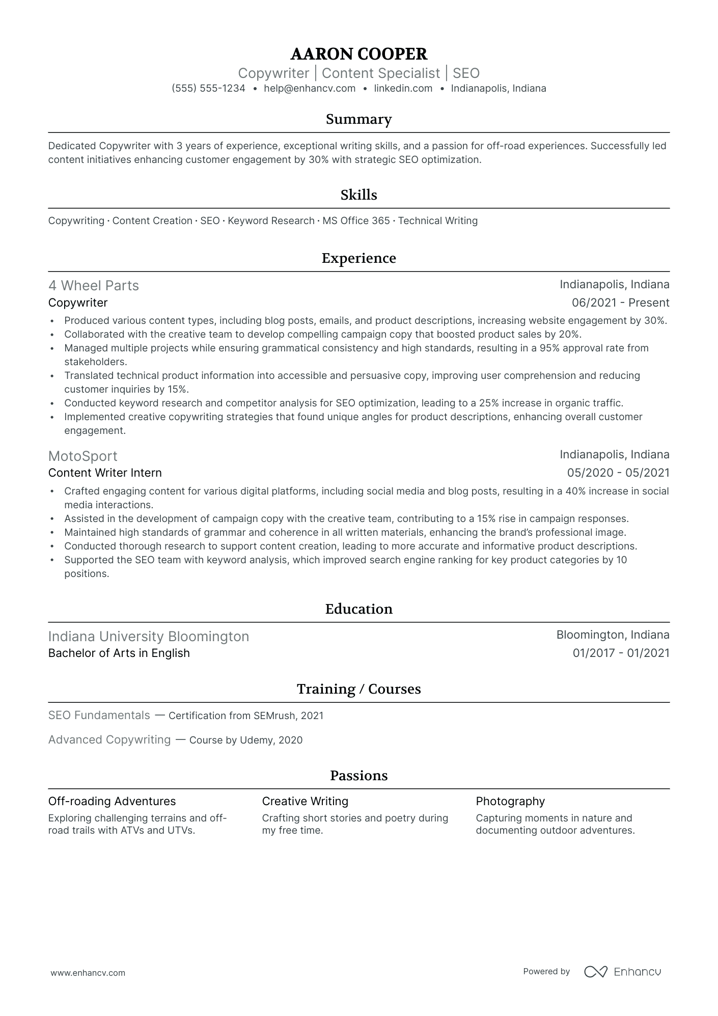 SEO Copywriter resume example