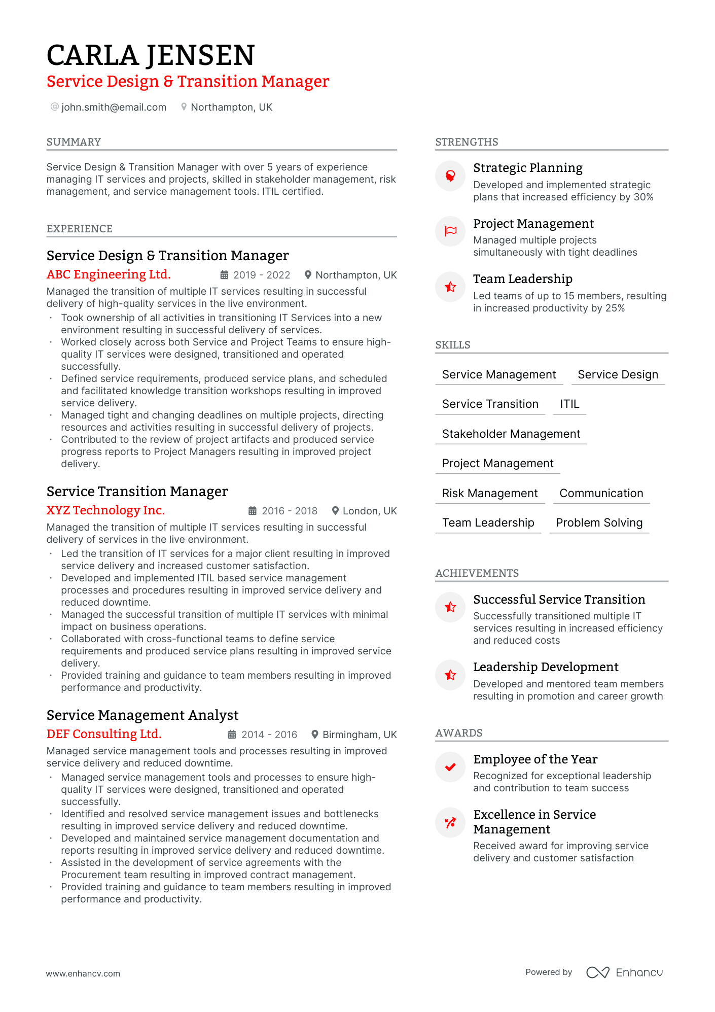 Transition Manager resume example