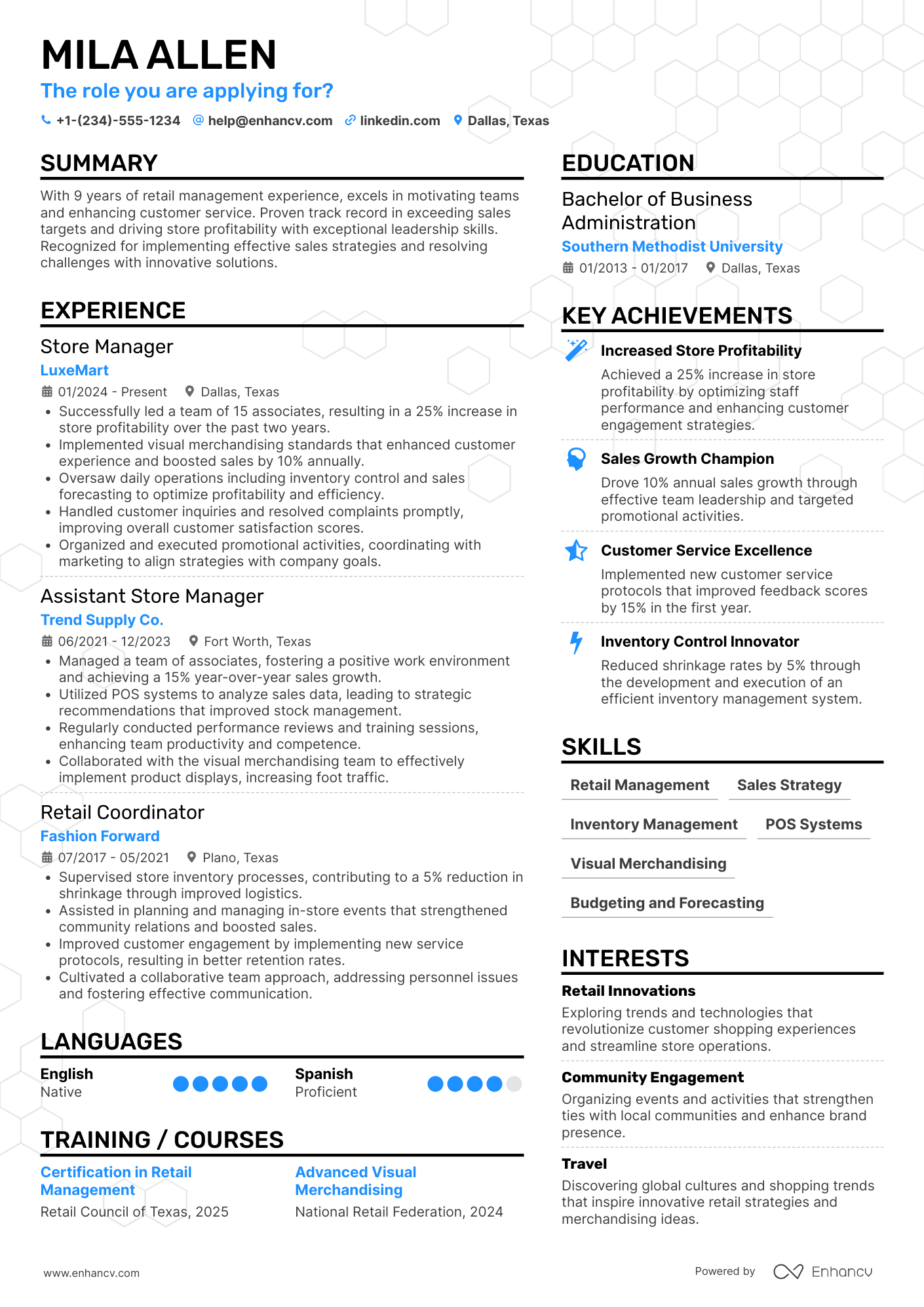 Store Manager Retail resume example