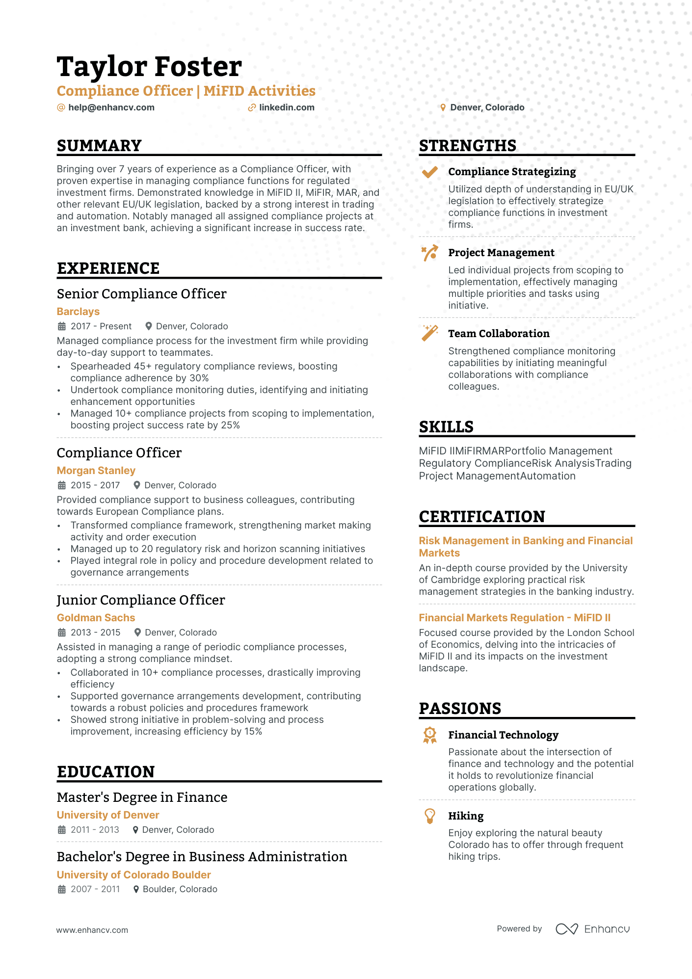 Compliance Officer resume example