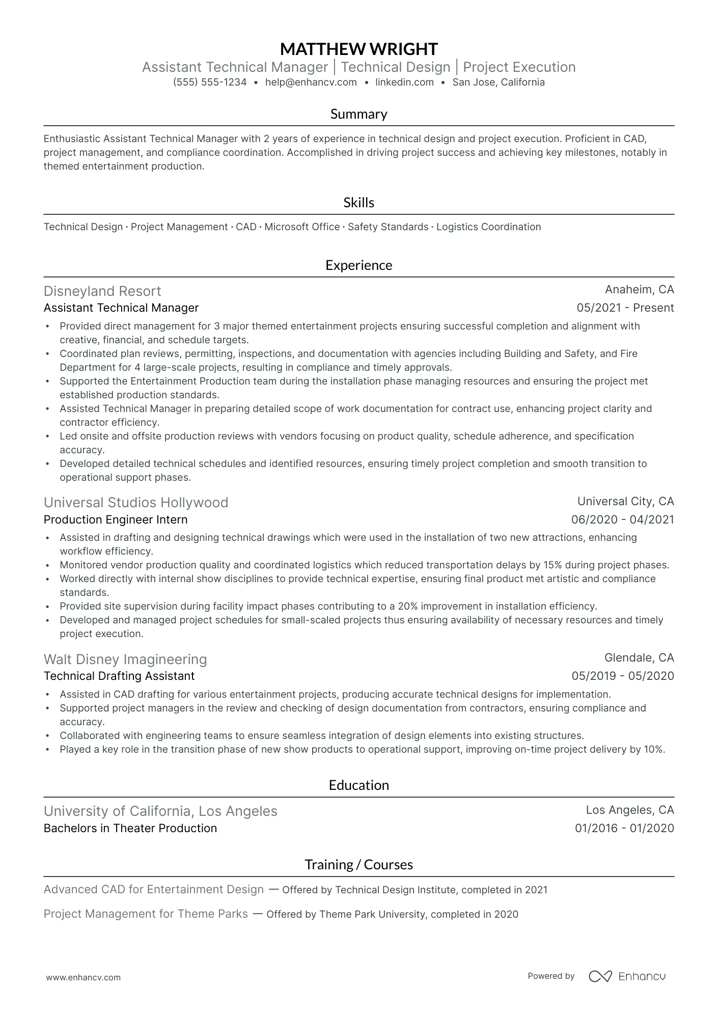 Assistant Technical Project Manager resume example