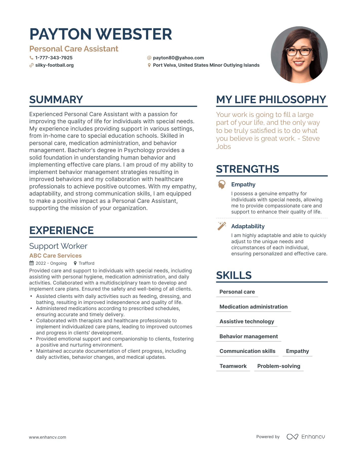 Personal Care Assistant resume example