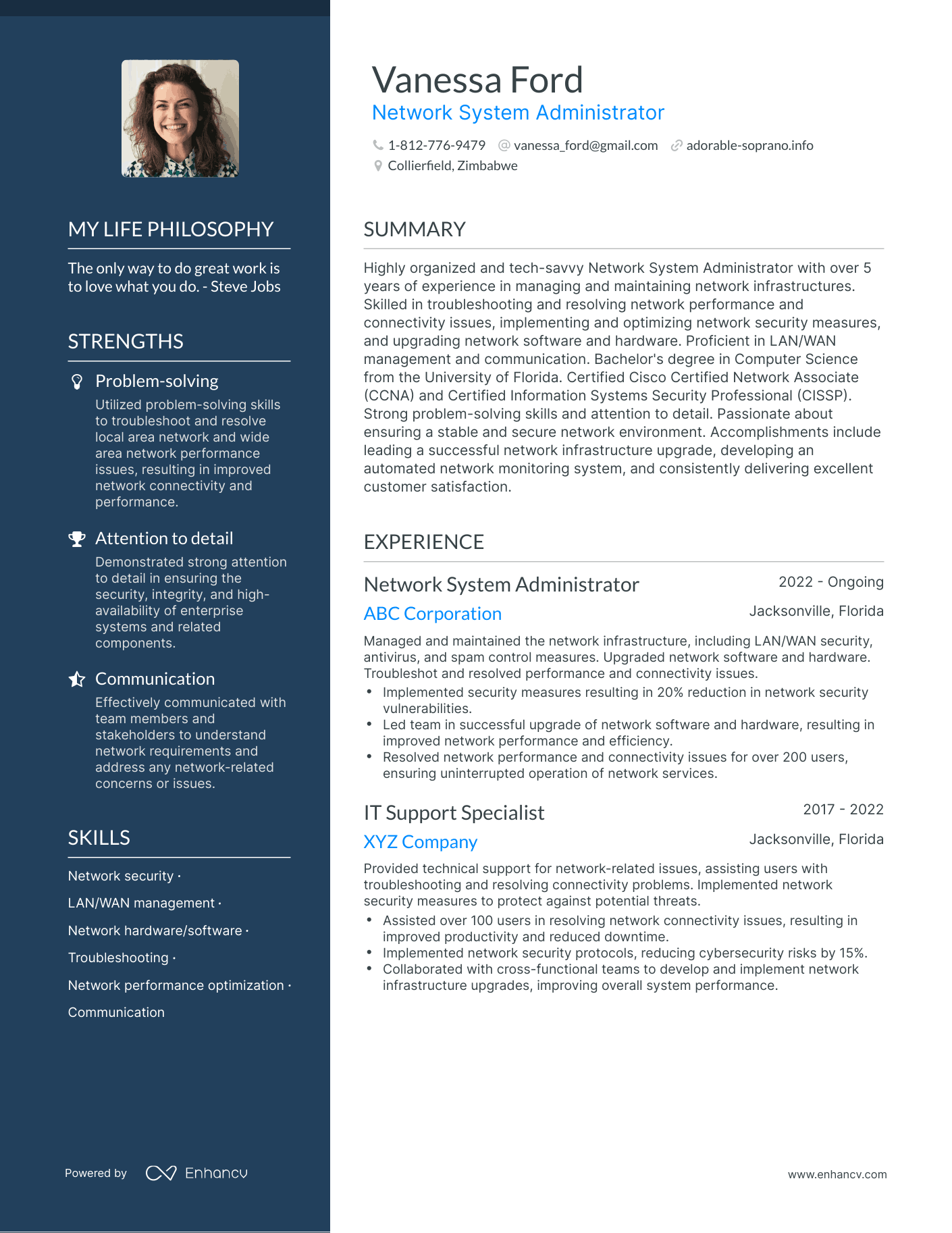 Creative Network System Administrator Resume Example