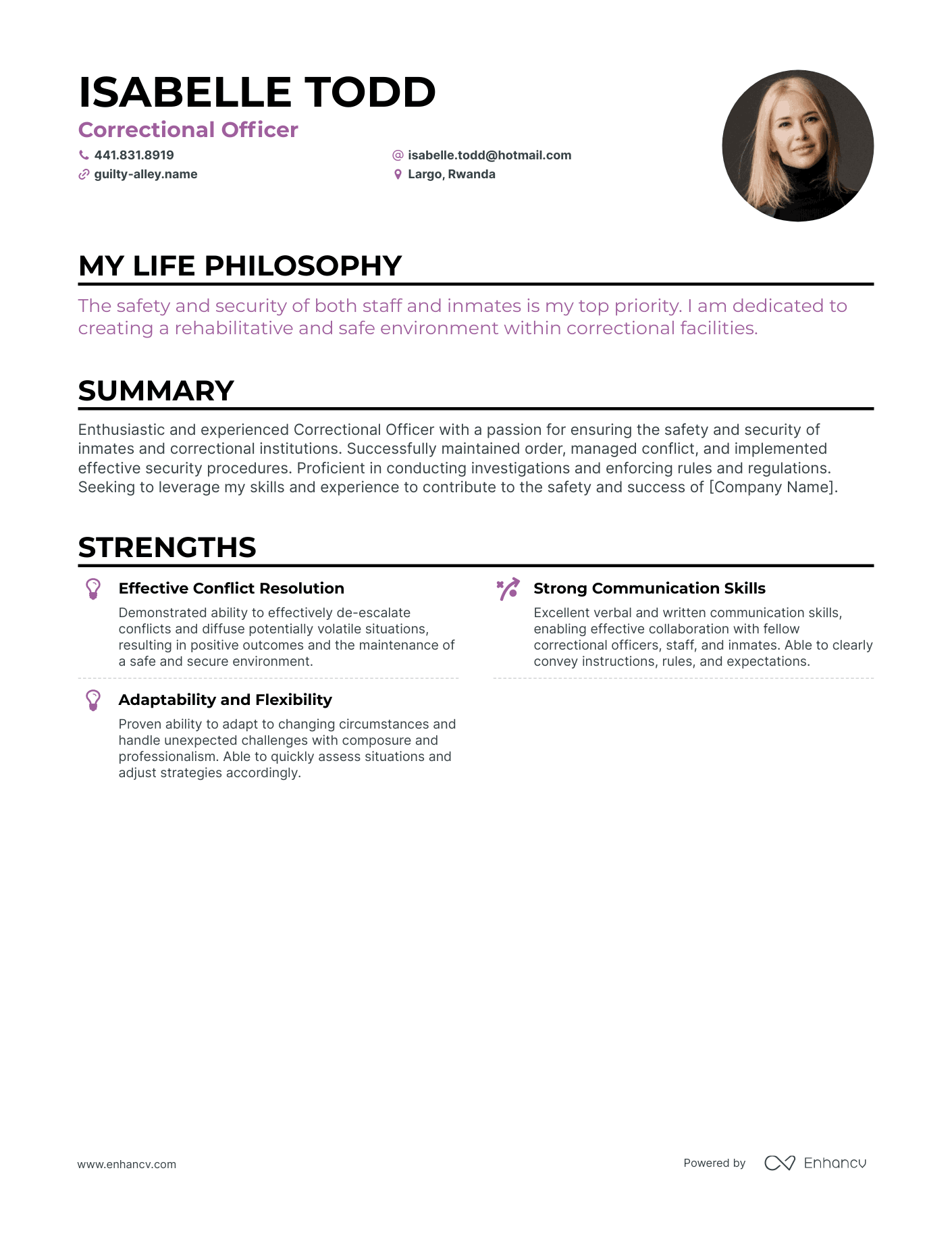 Creative Correctional Officer Resume Example