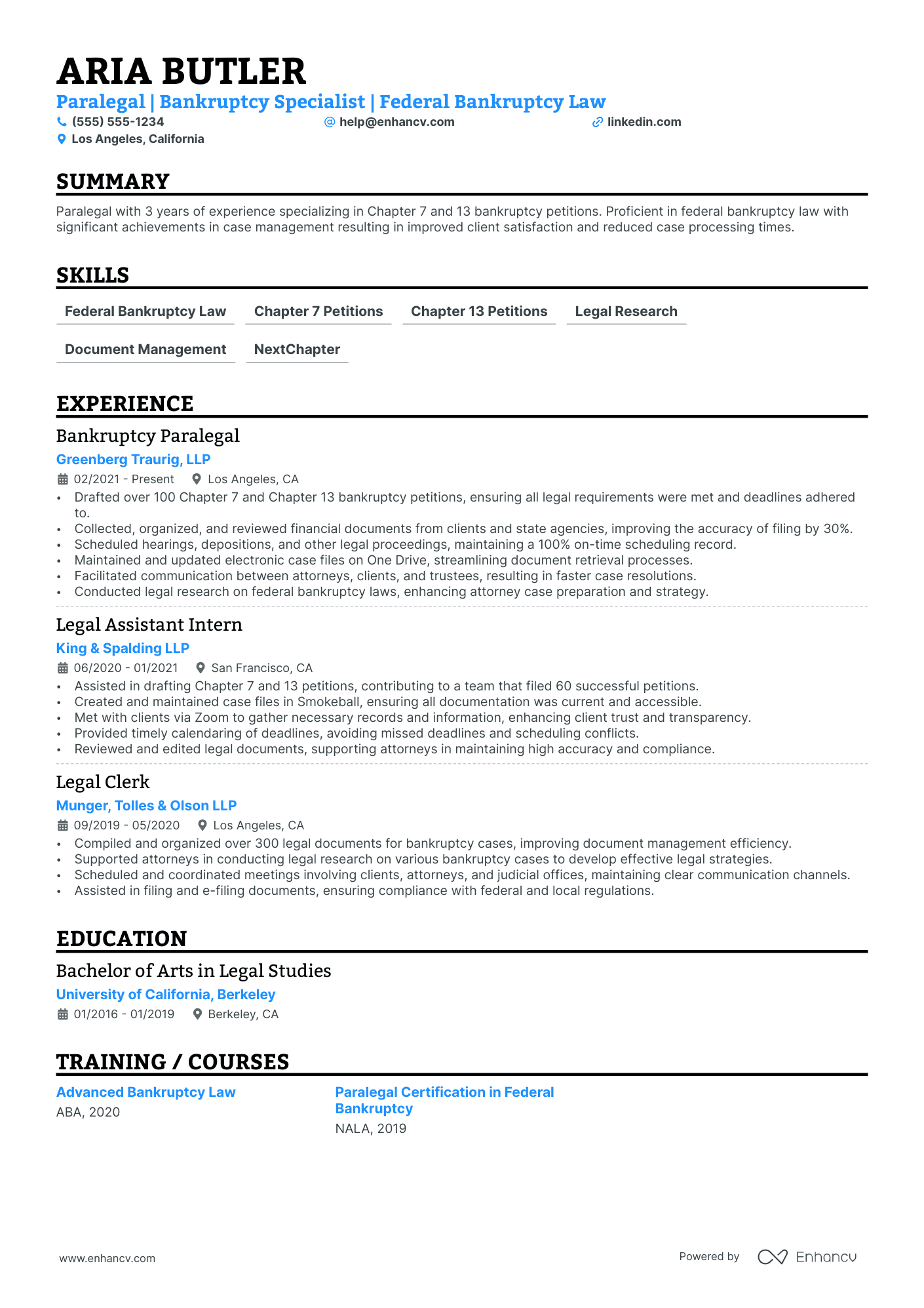 Bankruptcy Paralegal resume example