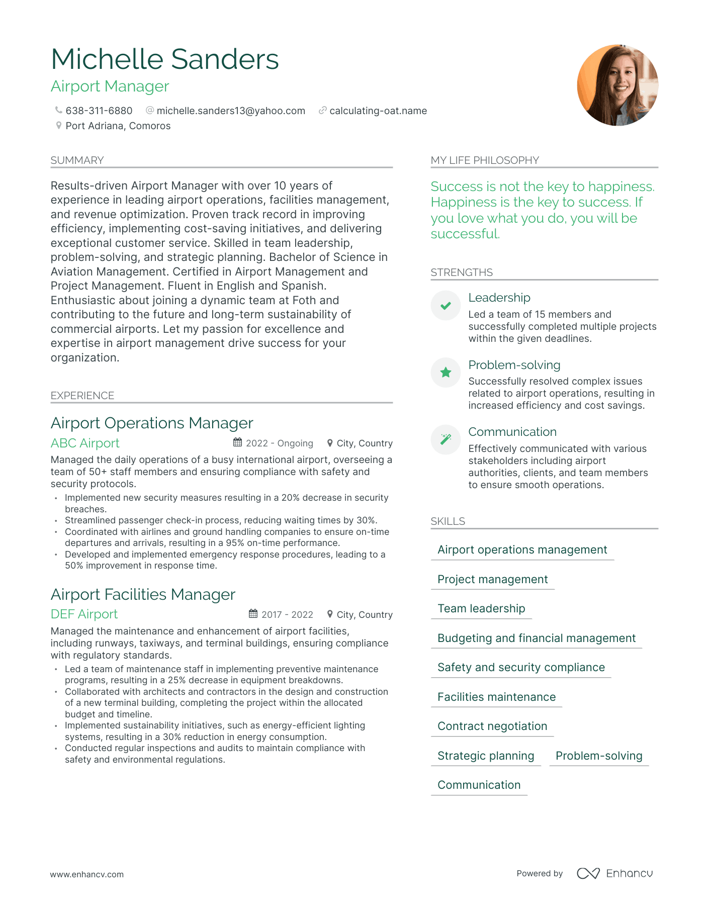 Modern Airport Manager Resume Example