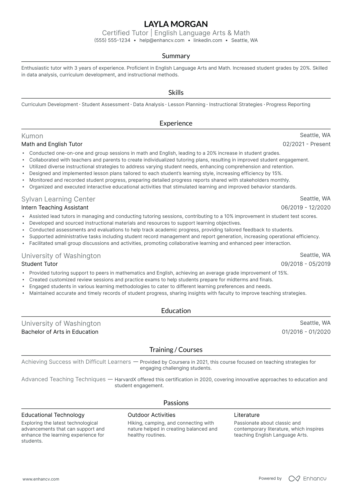 Math Tutor resume example