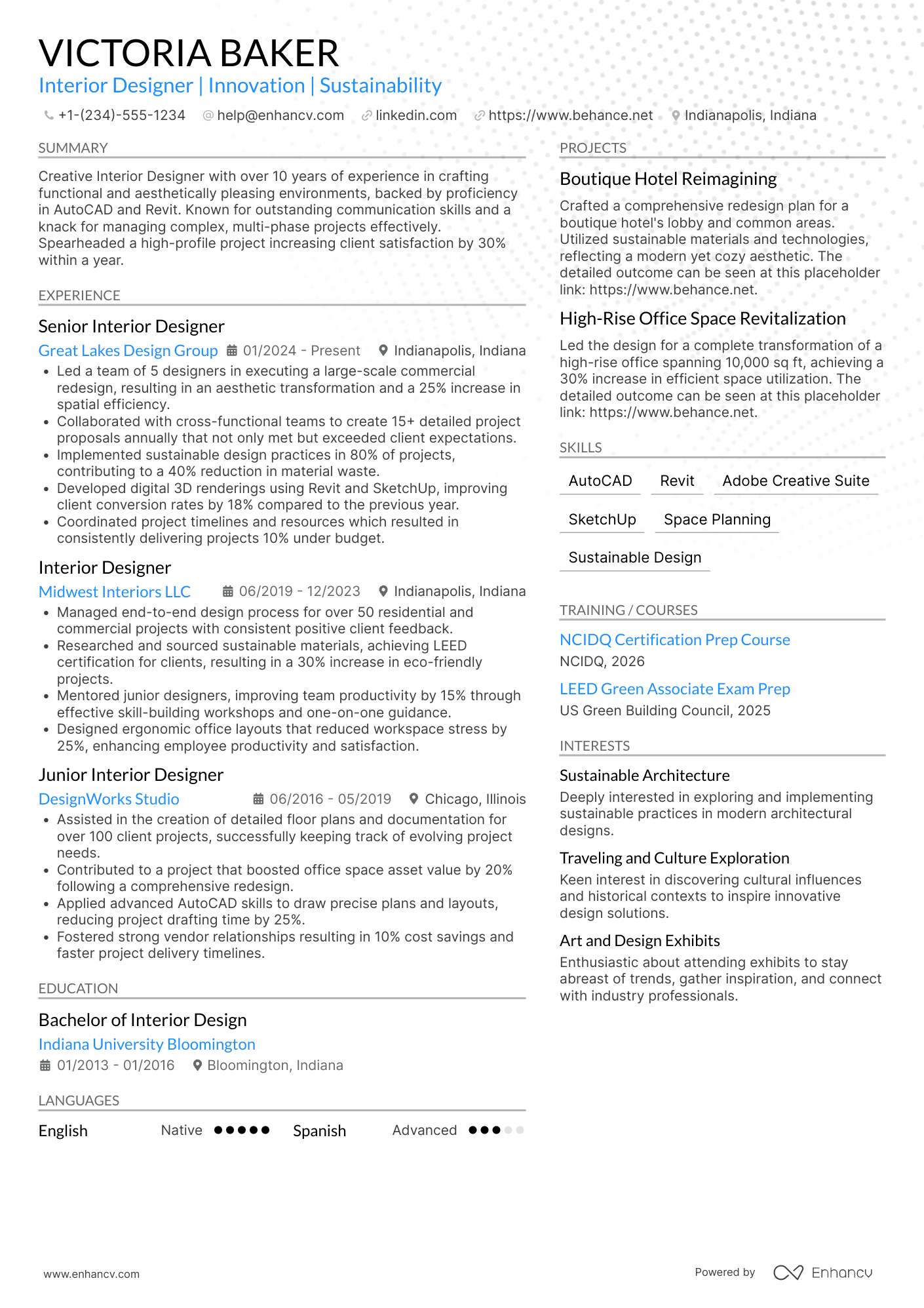 Interior Designer resume example