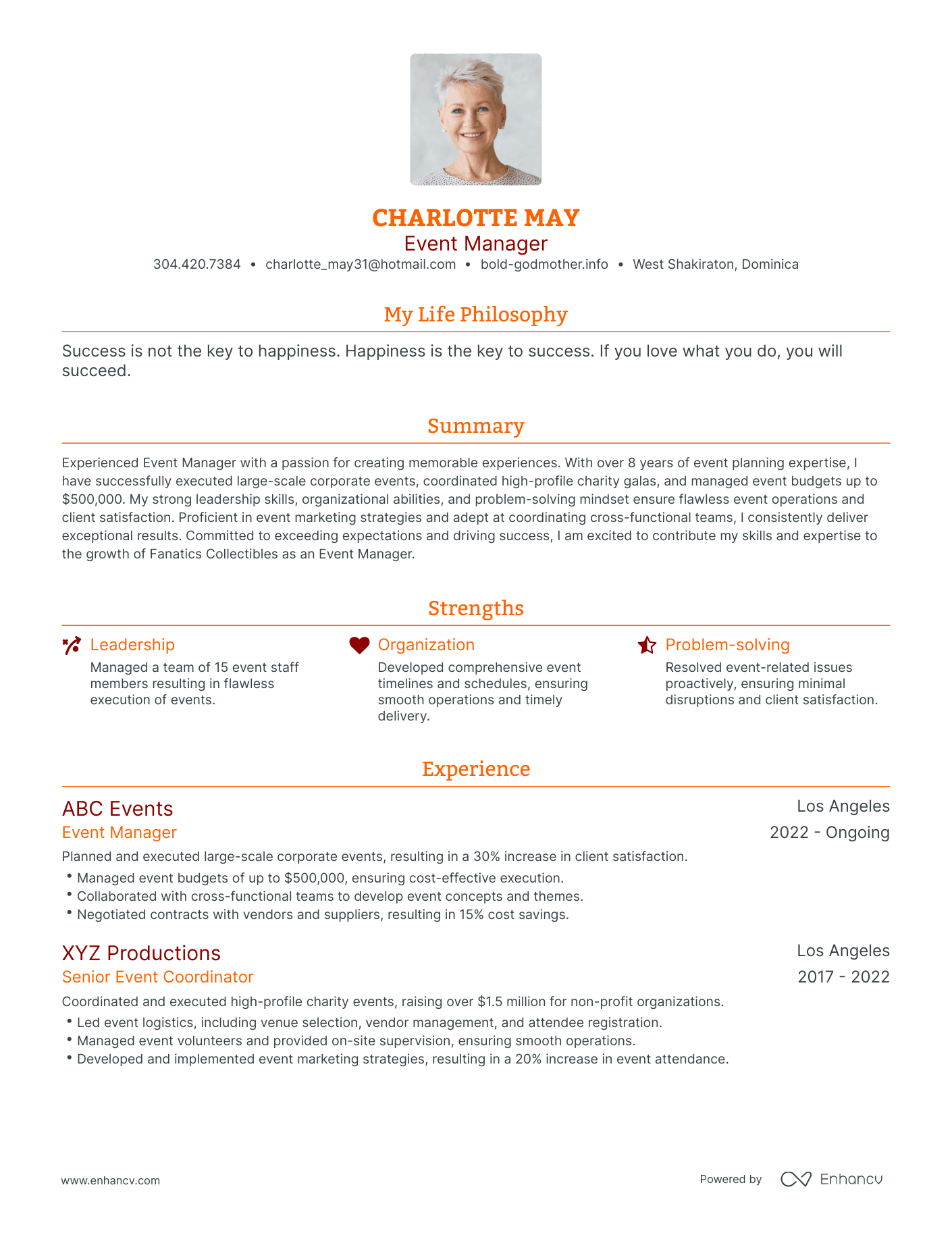 Modern Event Manager Resume Example
