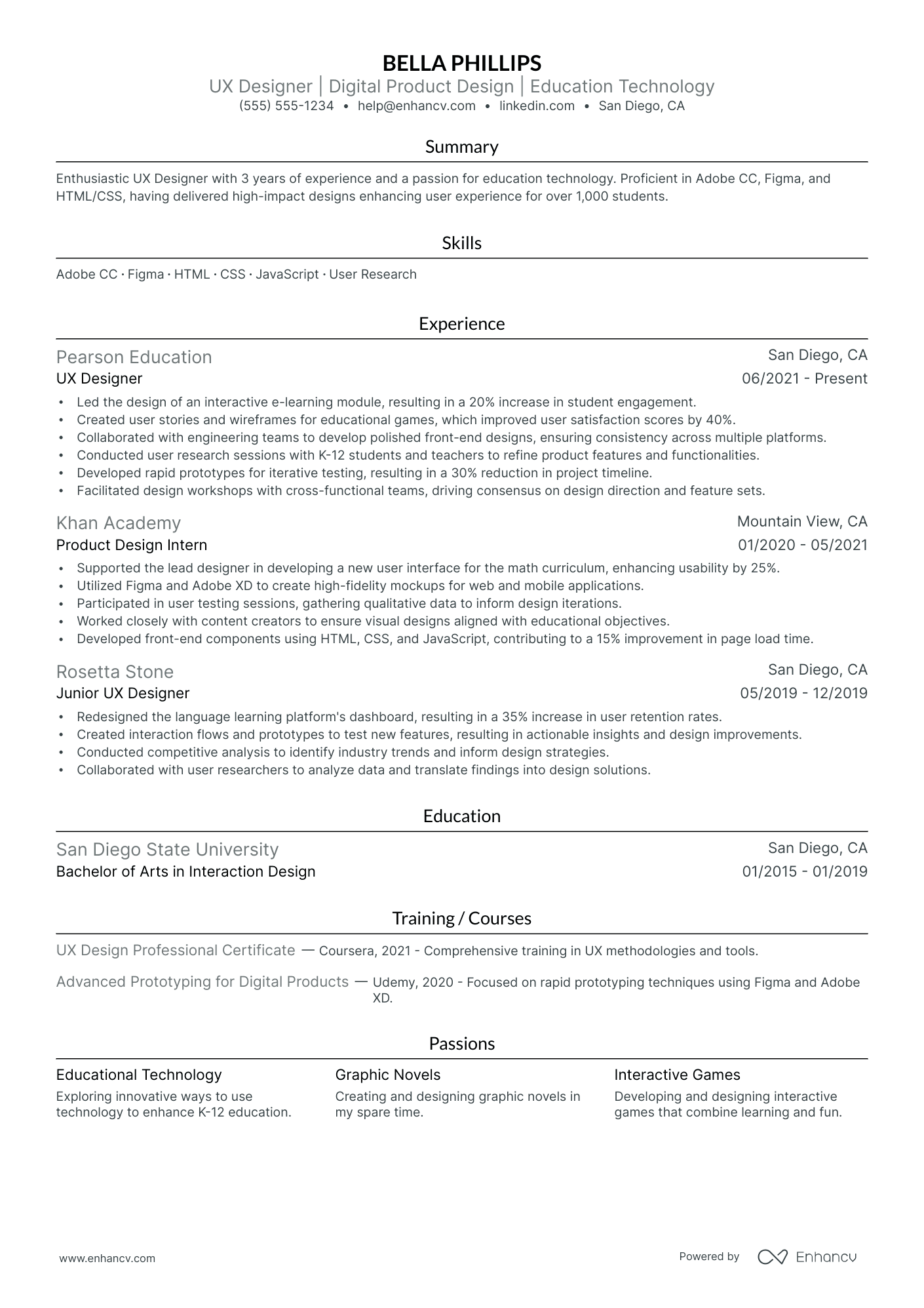 User Experience Graphic Designer resume example