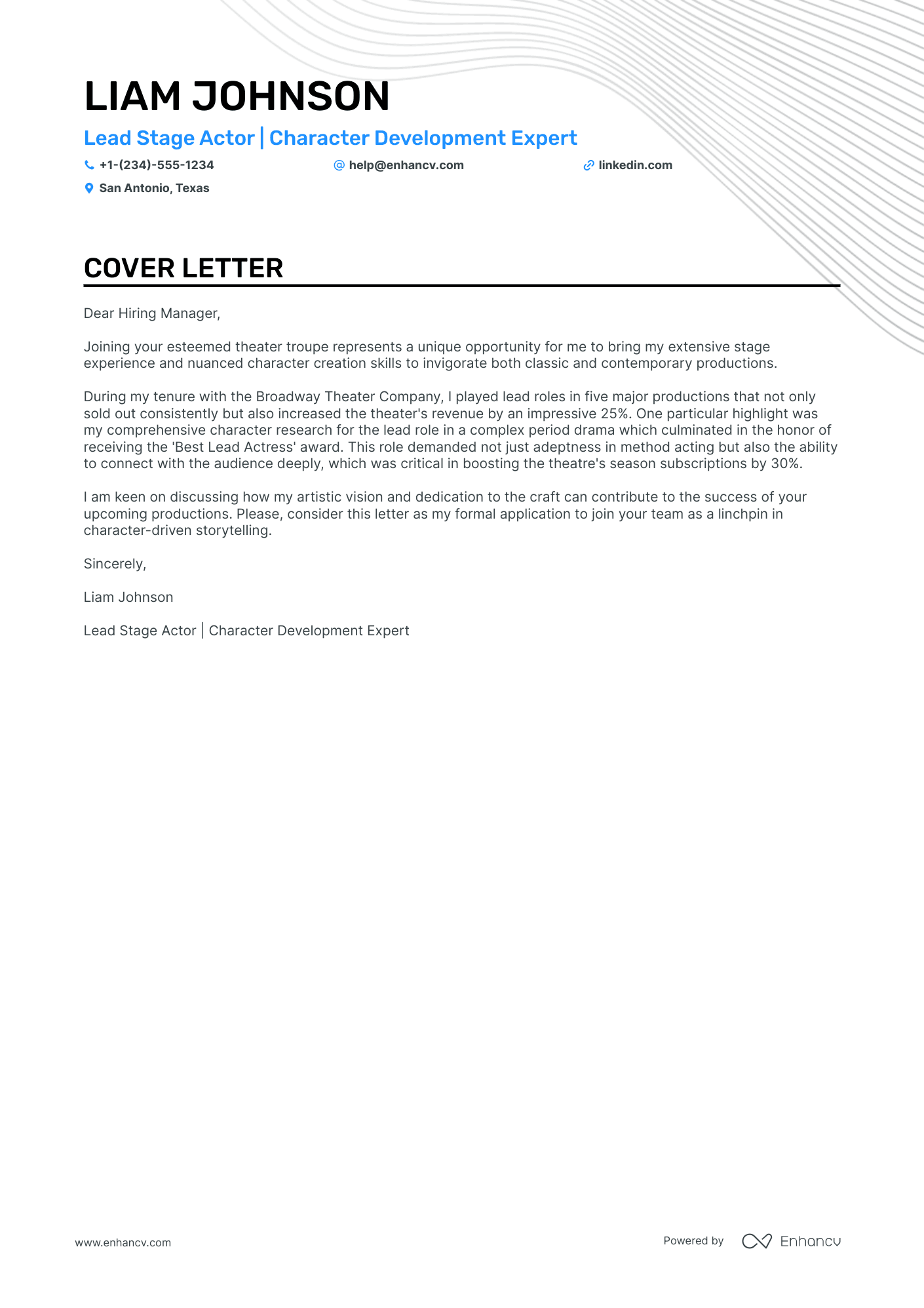 Film Actor cover letter