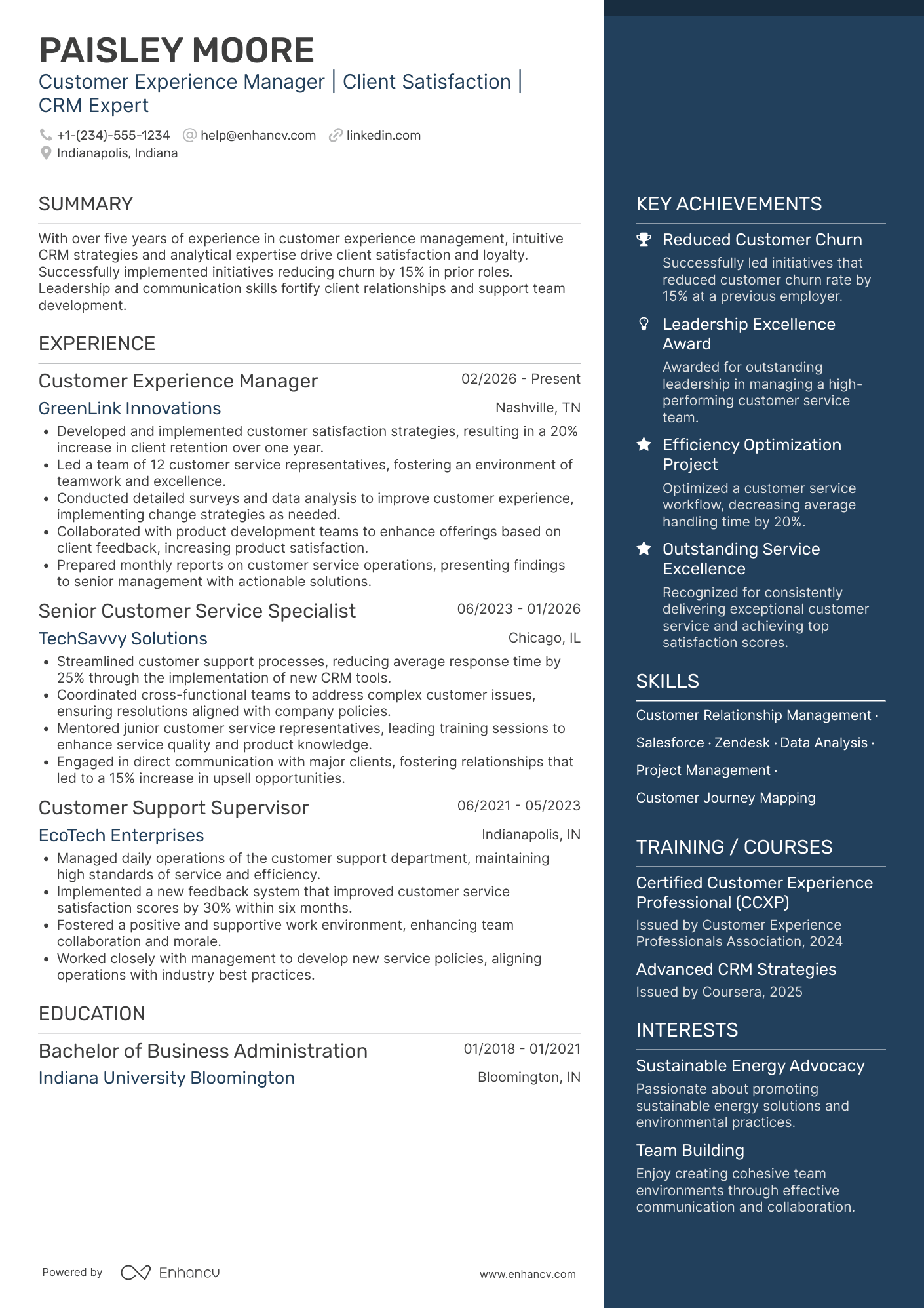 Customer Experience Manager resume example