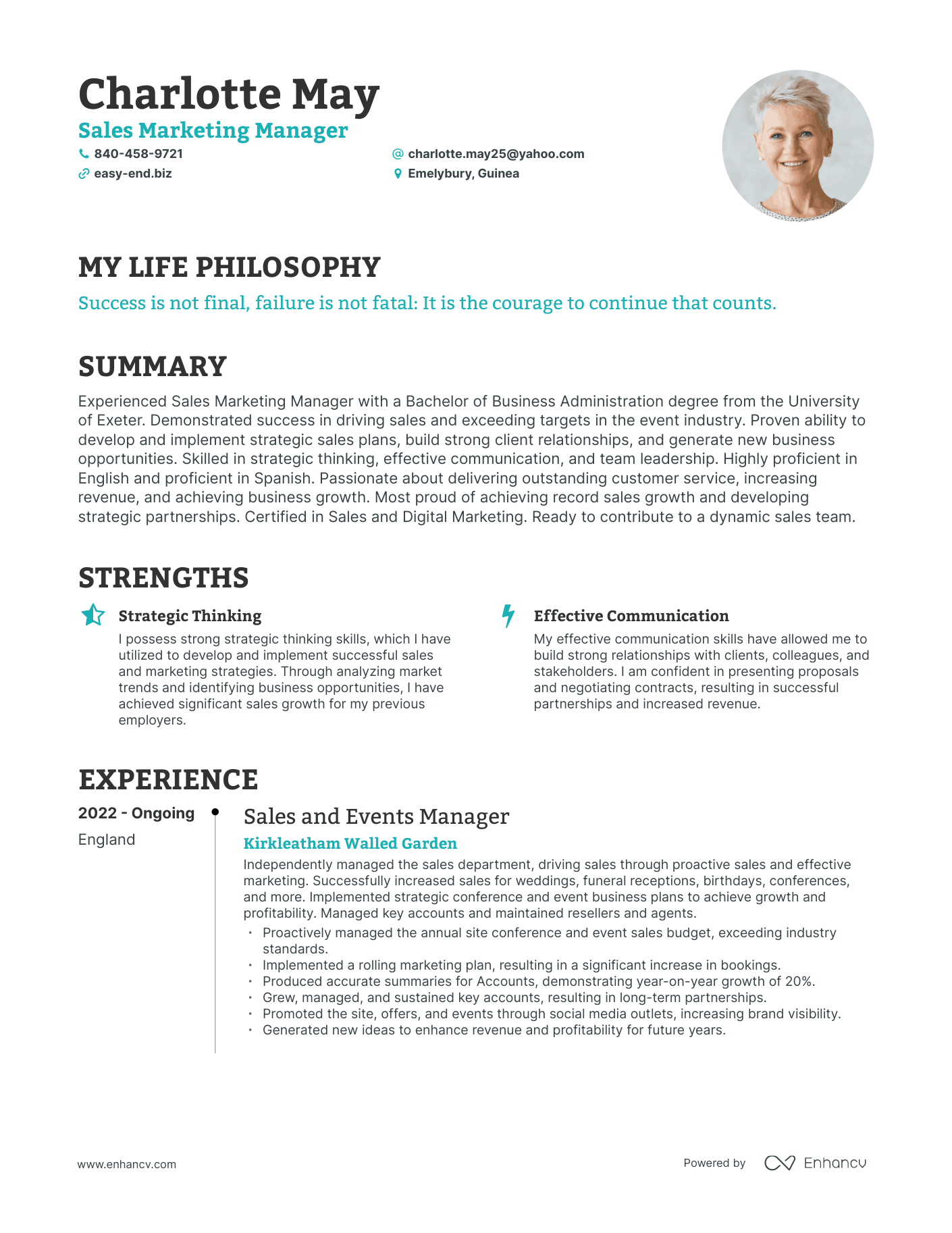 Creative Sales Marketing Manager Resume Example