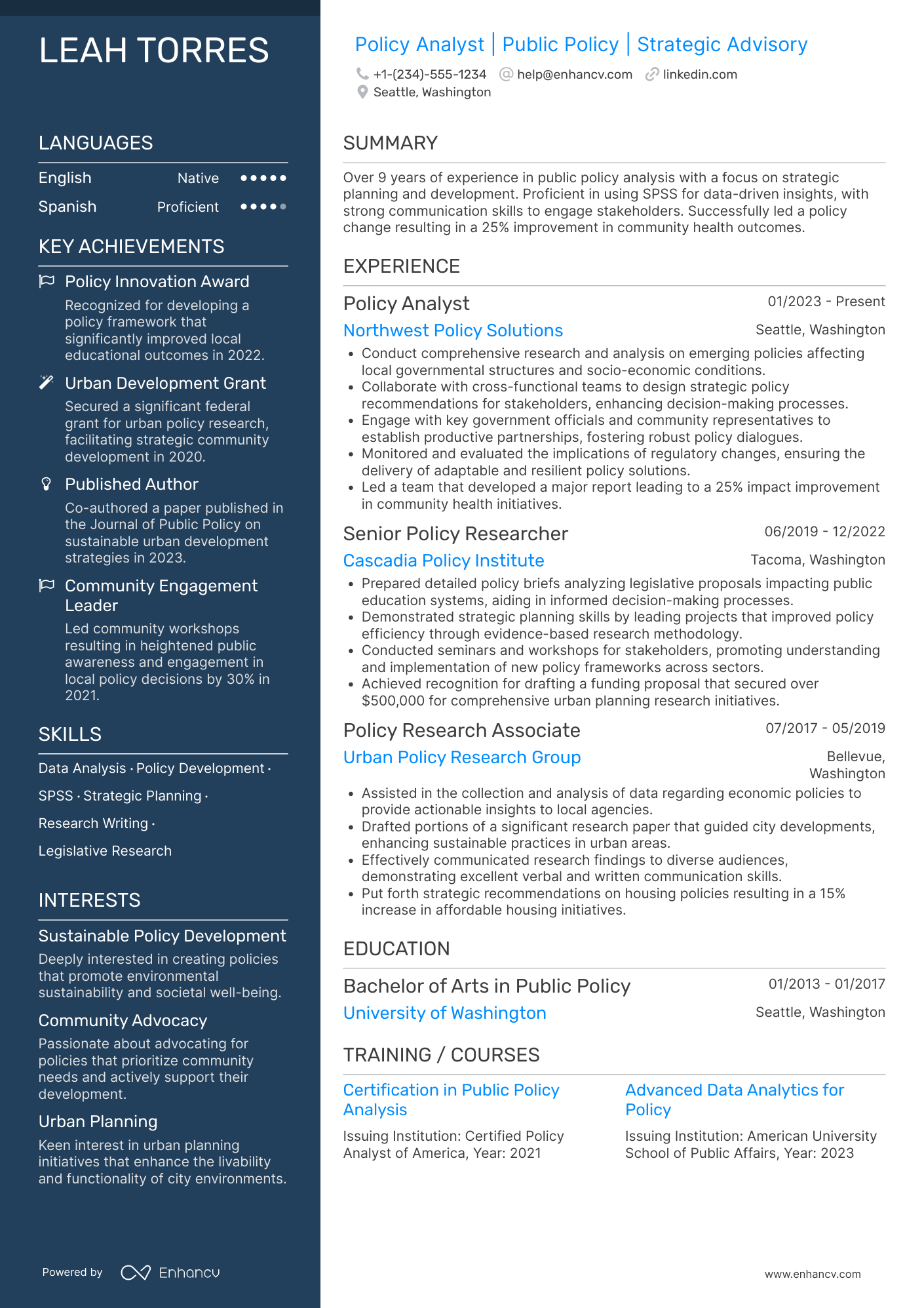 Policy Analyst resume example