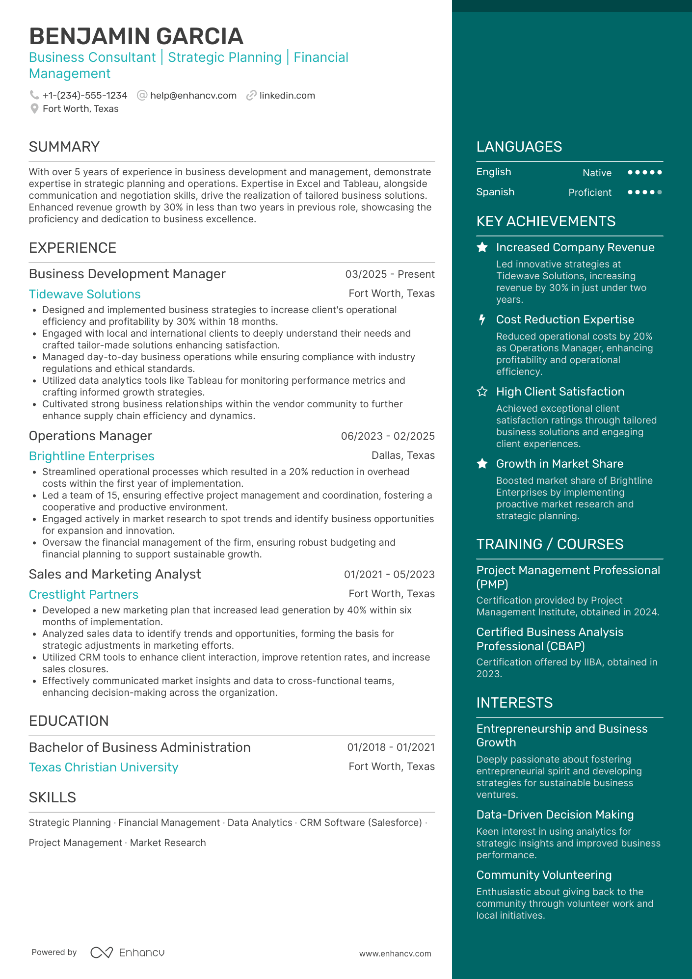 Self Employed Business Owner resume example