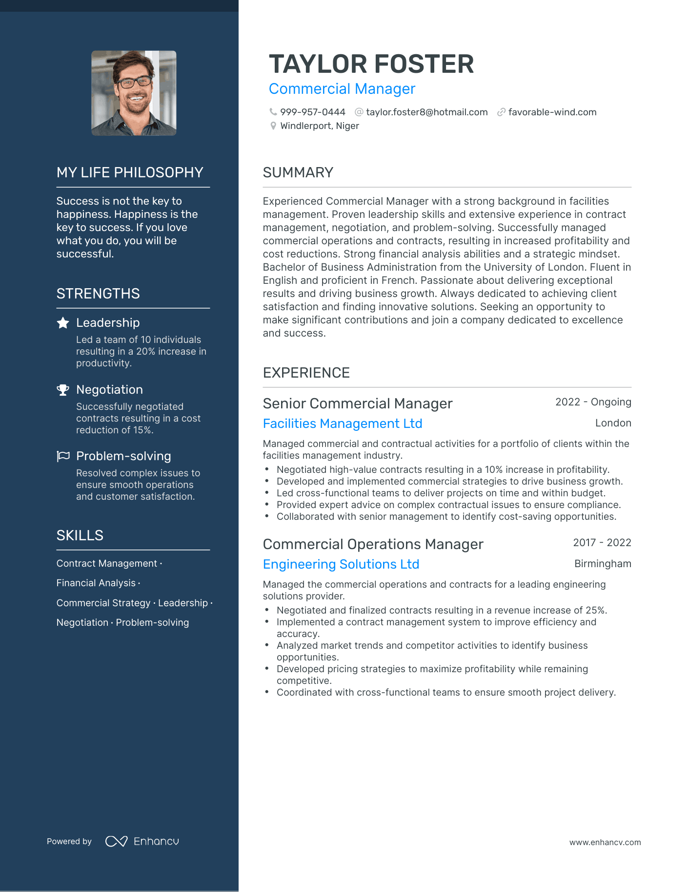 Creative Commercial Manager Resume Example