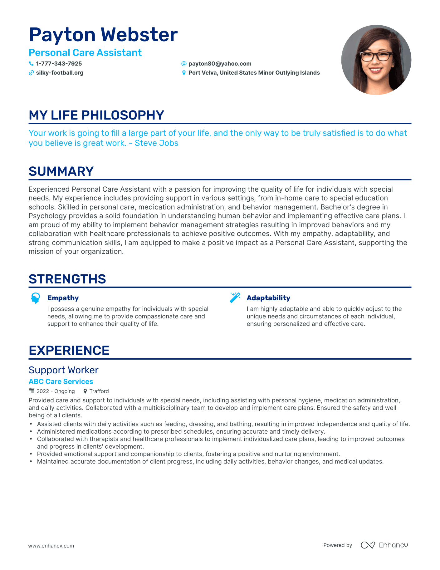 Creative Personal Care Assistant Resume Example