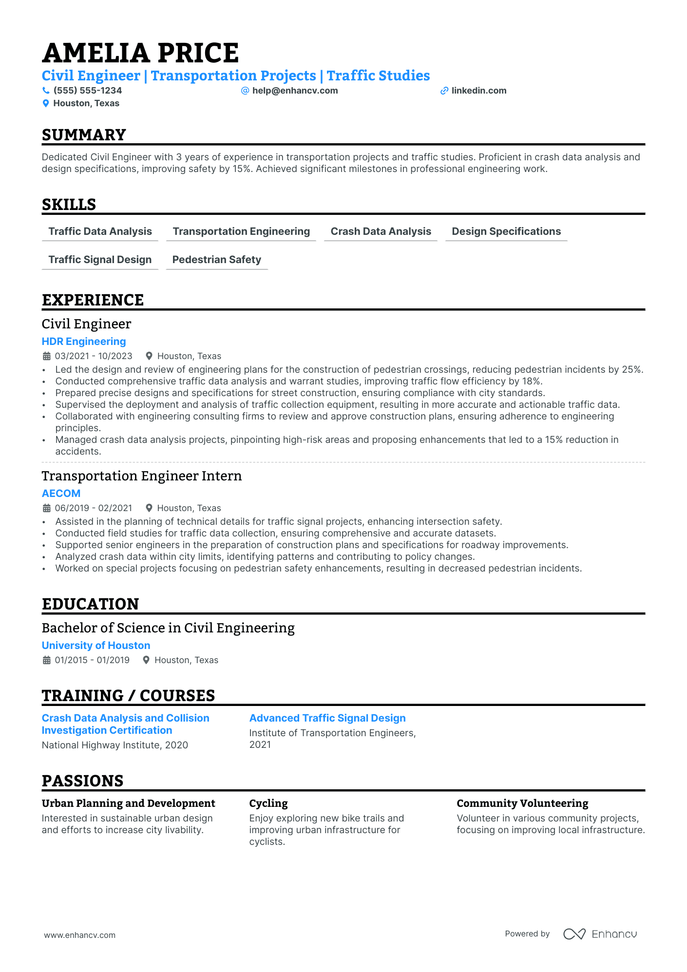 Transportation Civil Engineer resume example