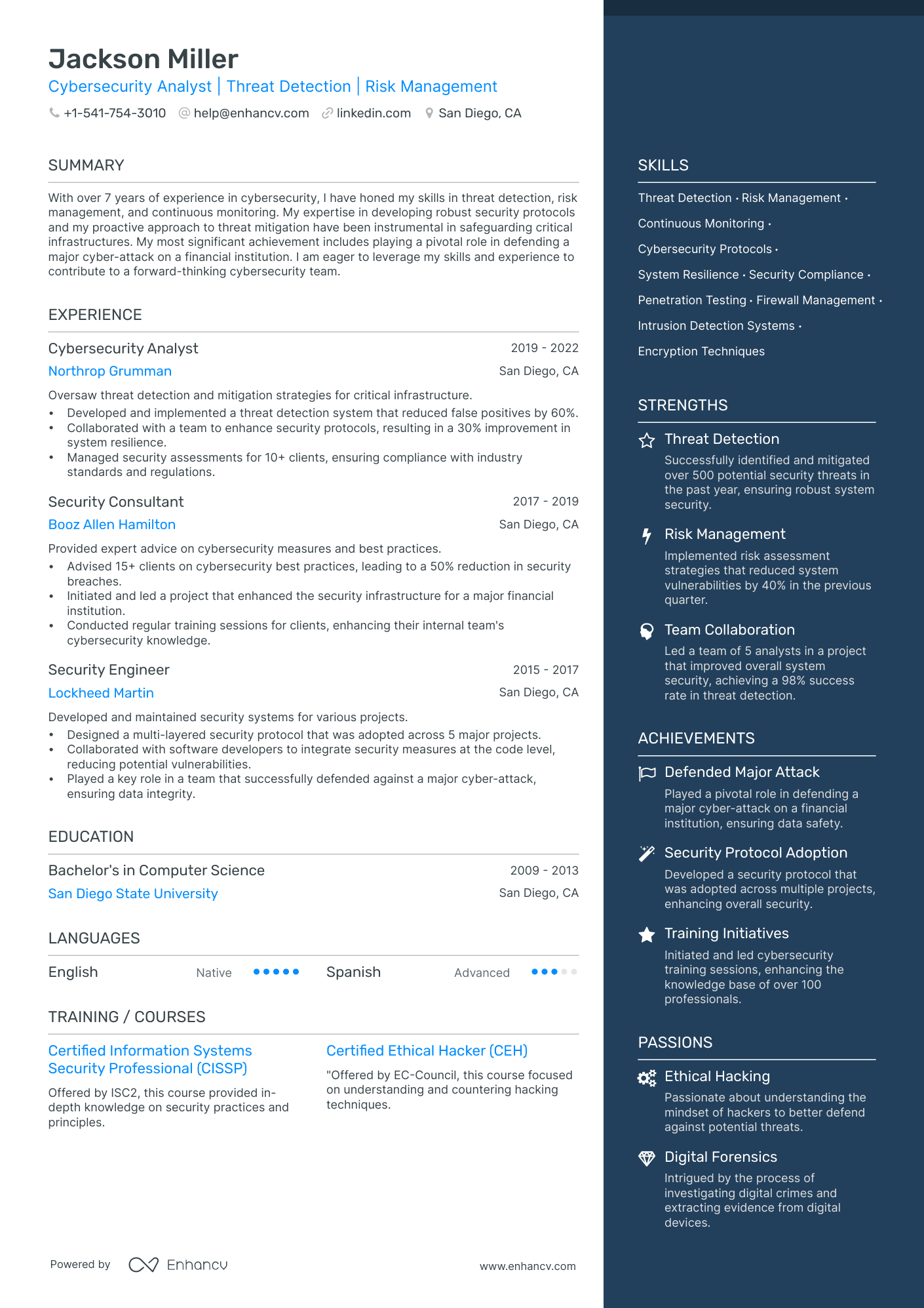 Cyber Security Analyst resume example