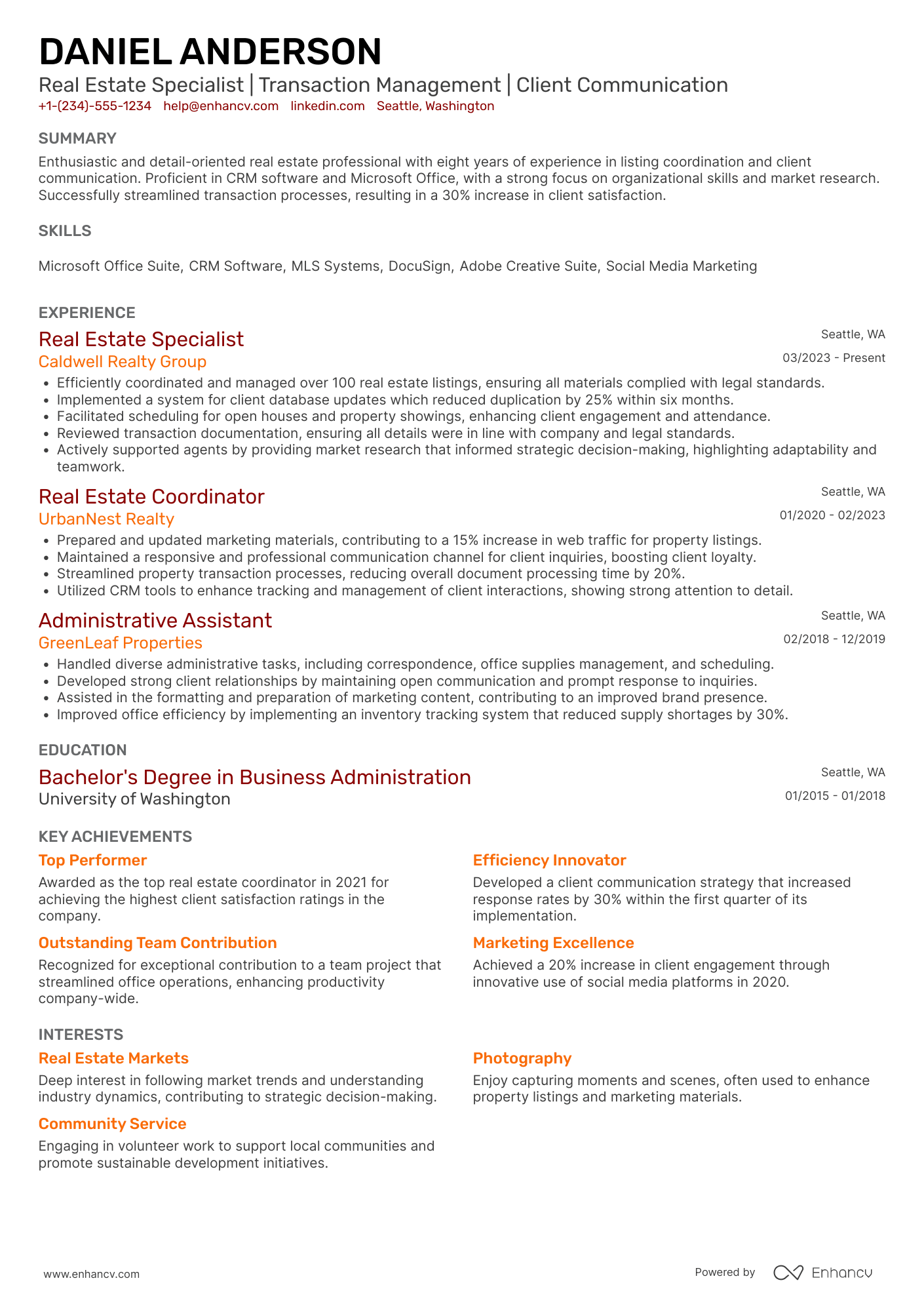 Real Estate Assistant resume example