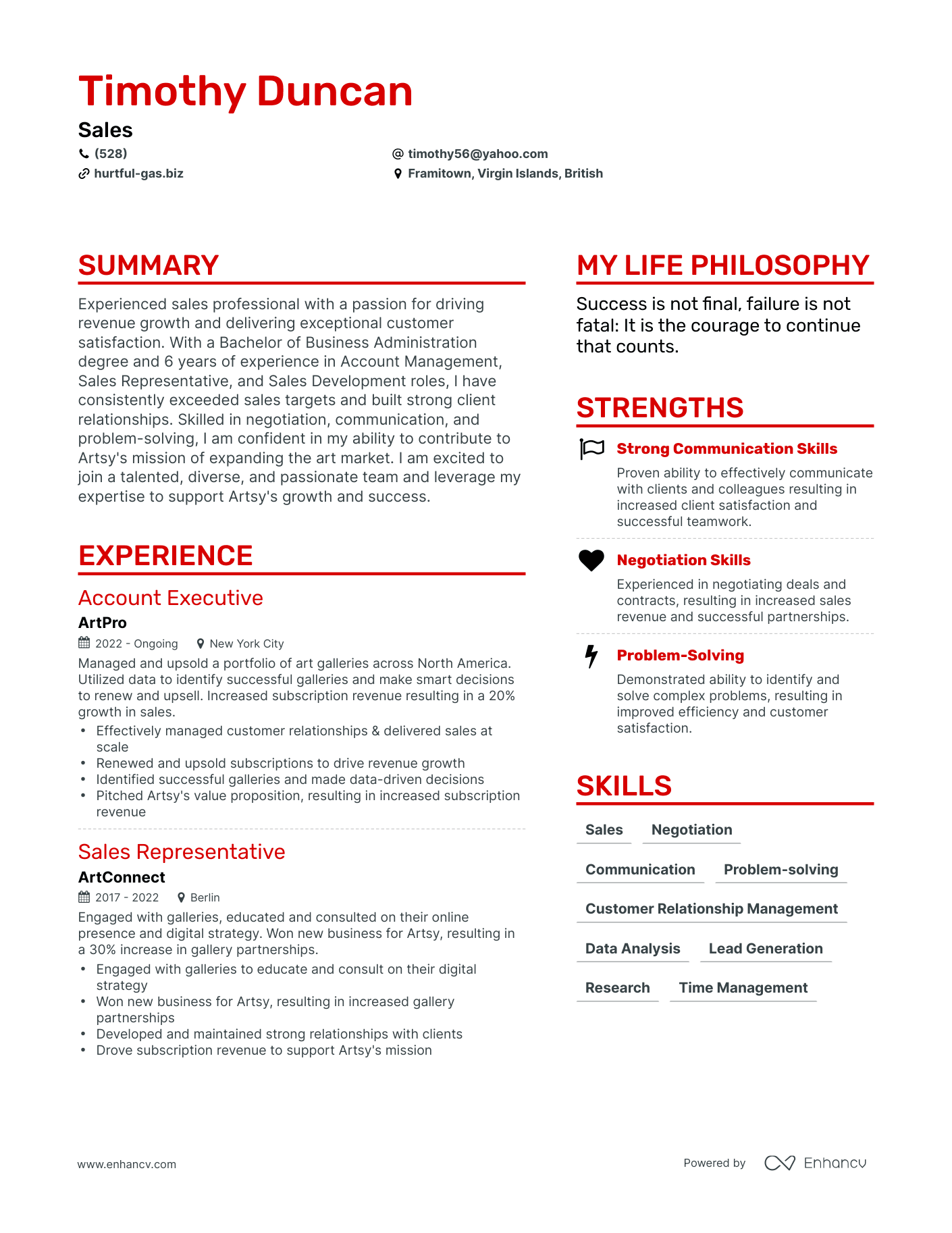 Sales resume example