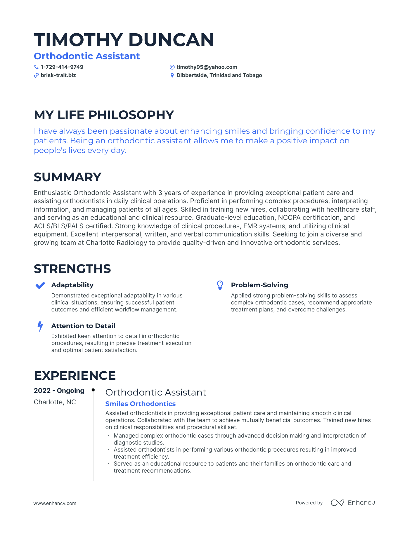 Creative Orthodontic Assistant Resume Example