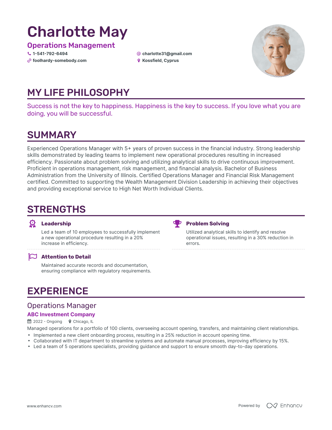 Creative Operations Management Resume Example