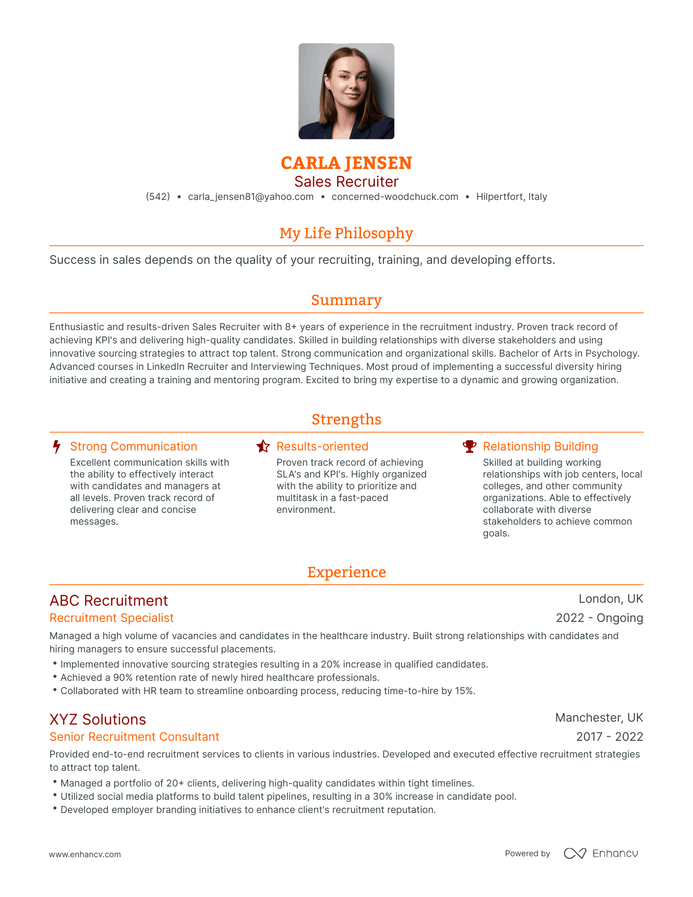 Modern Sales Recruiter Resume Example