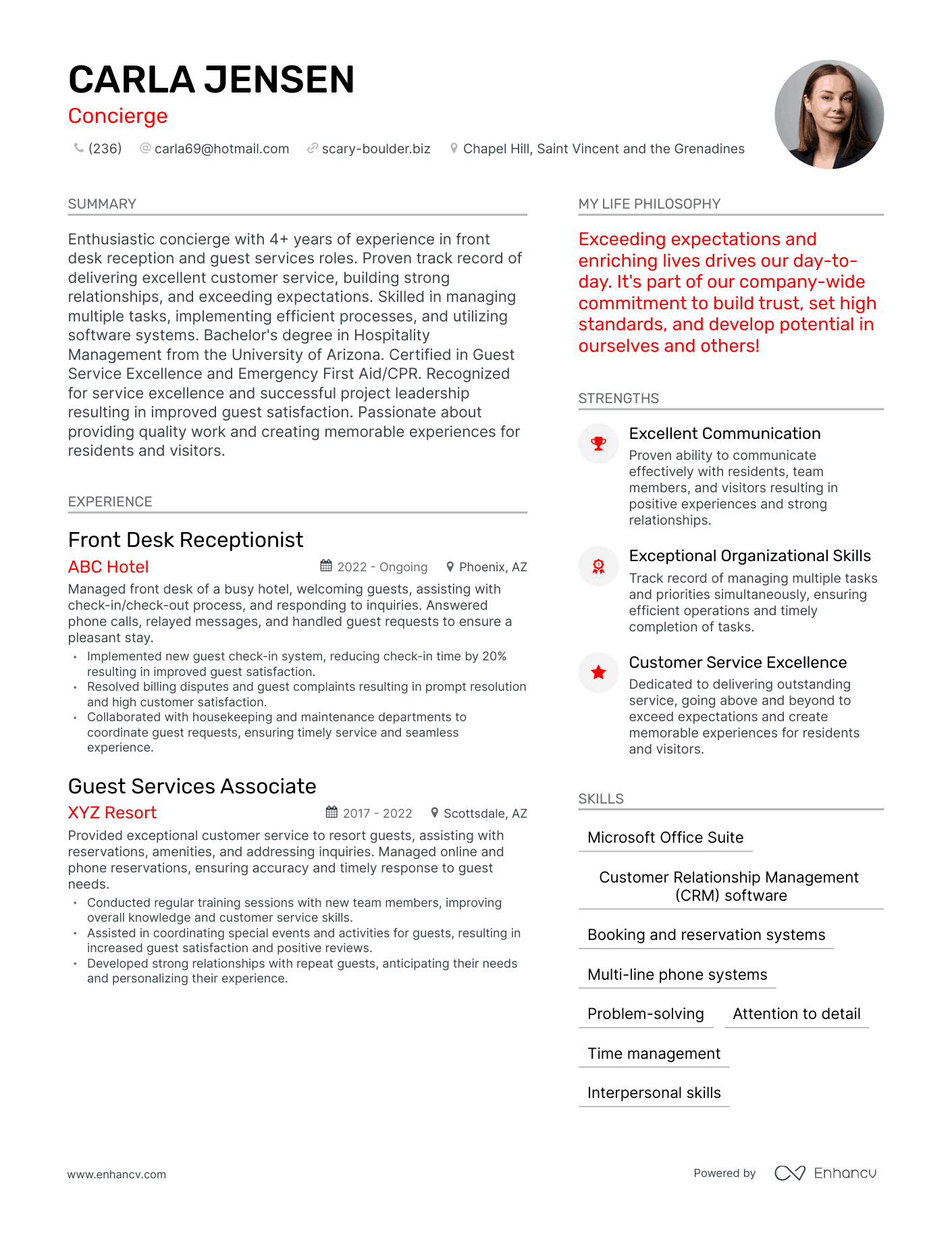 Concierge resume example