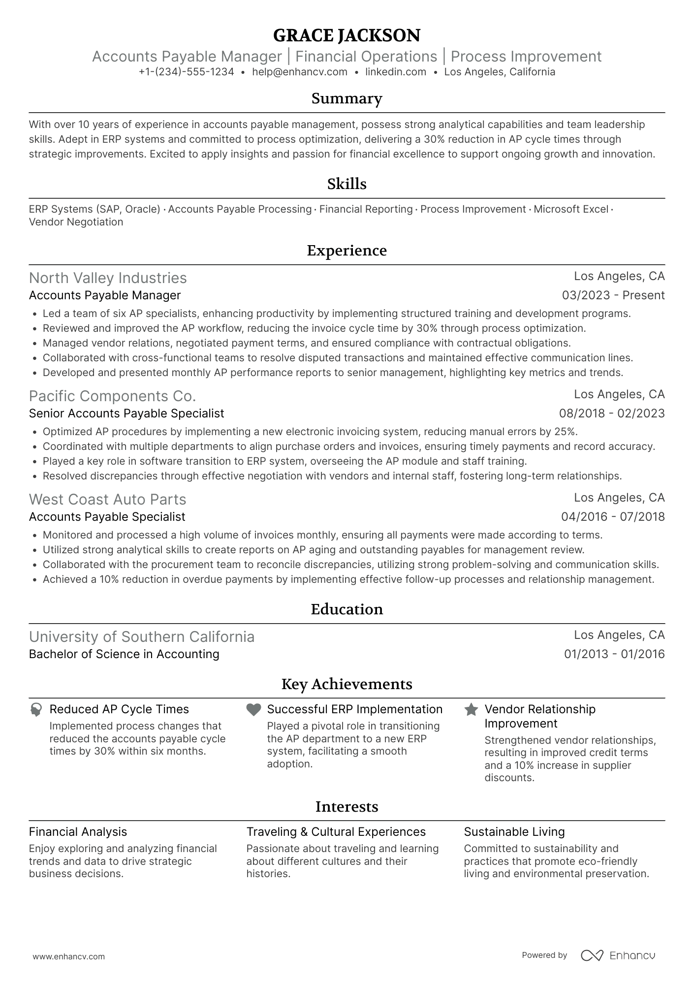 Accounts Payable Manager resume example