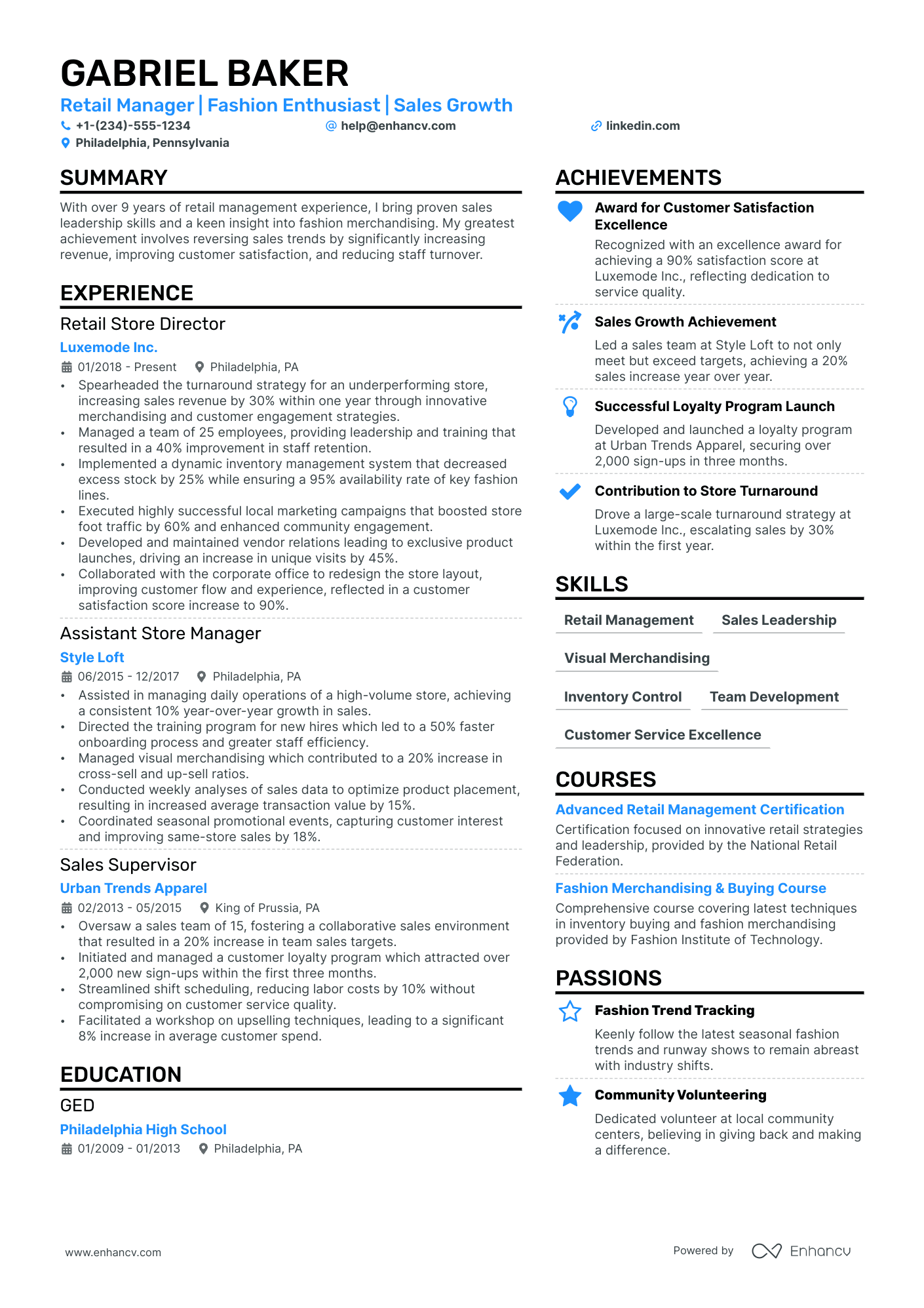 Clothing Store resume example