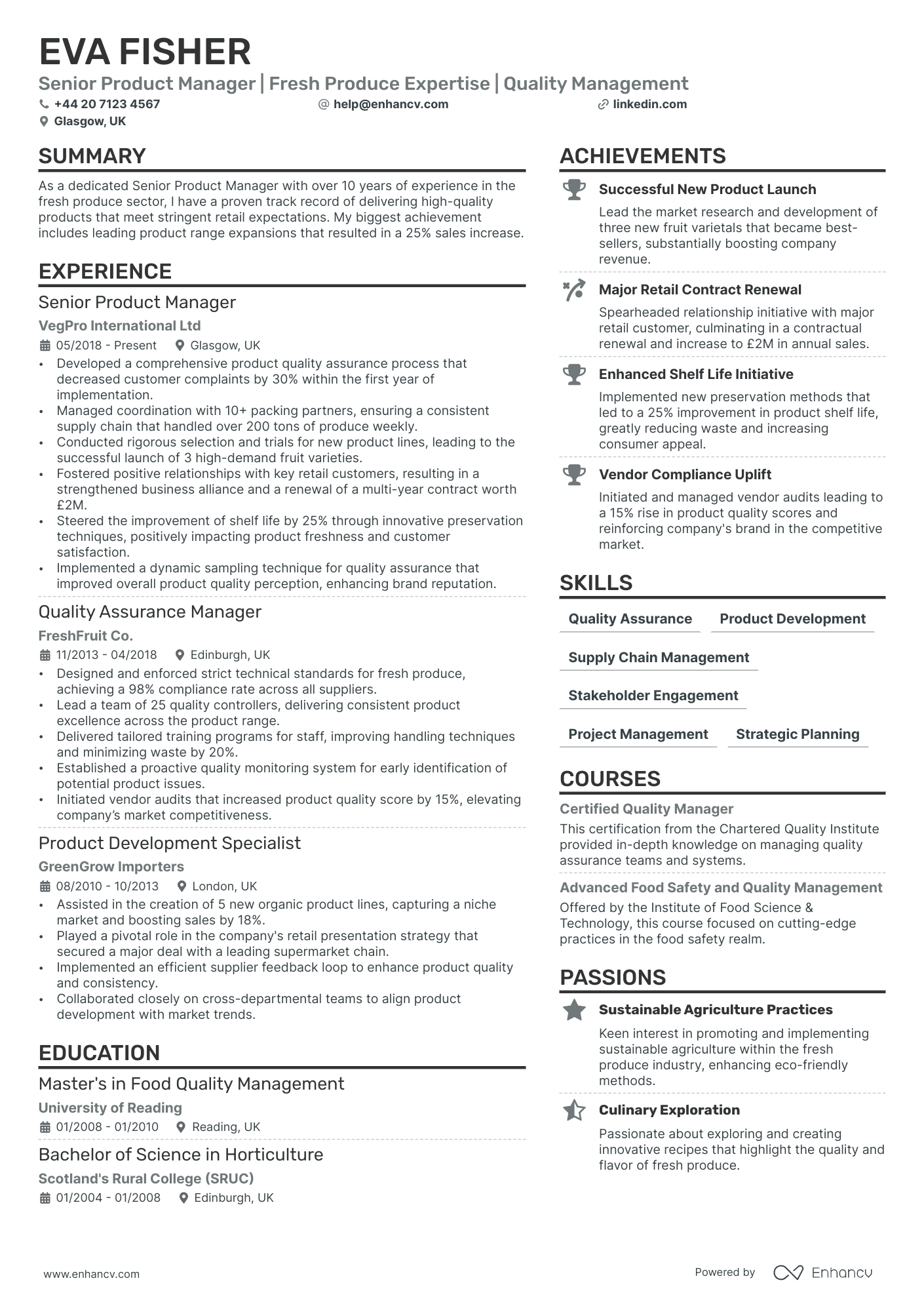 Senior Product Manager cv example