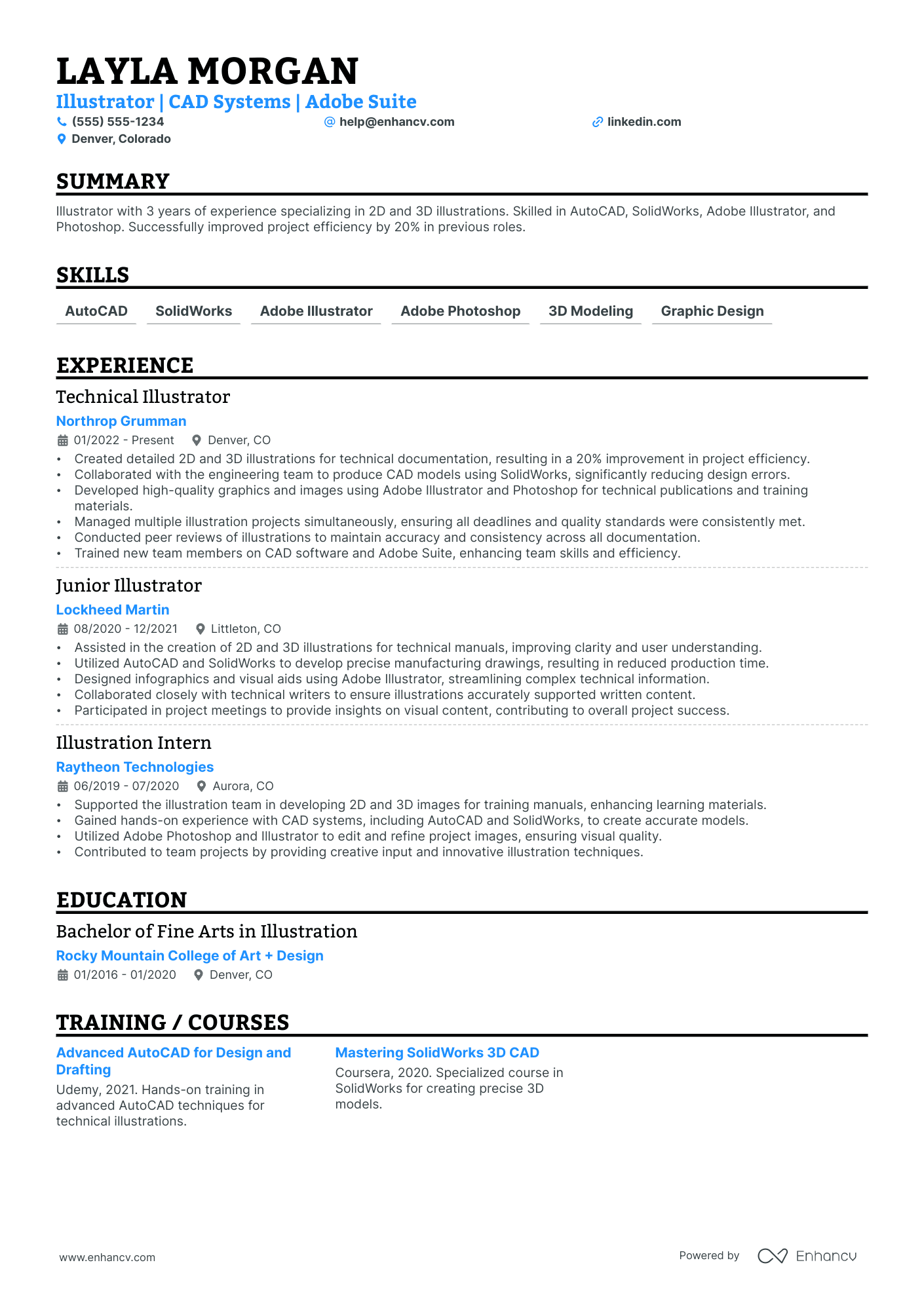 3D Illustrator resume example