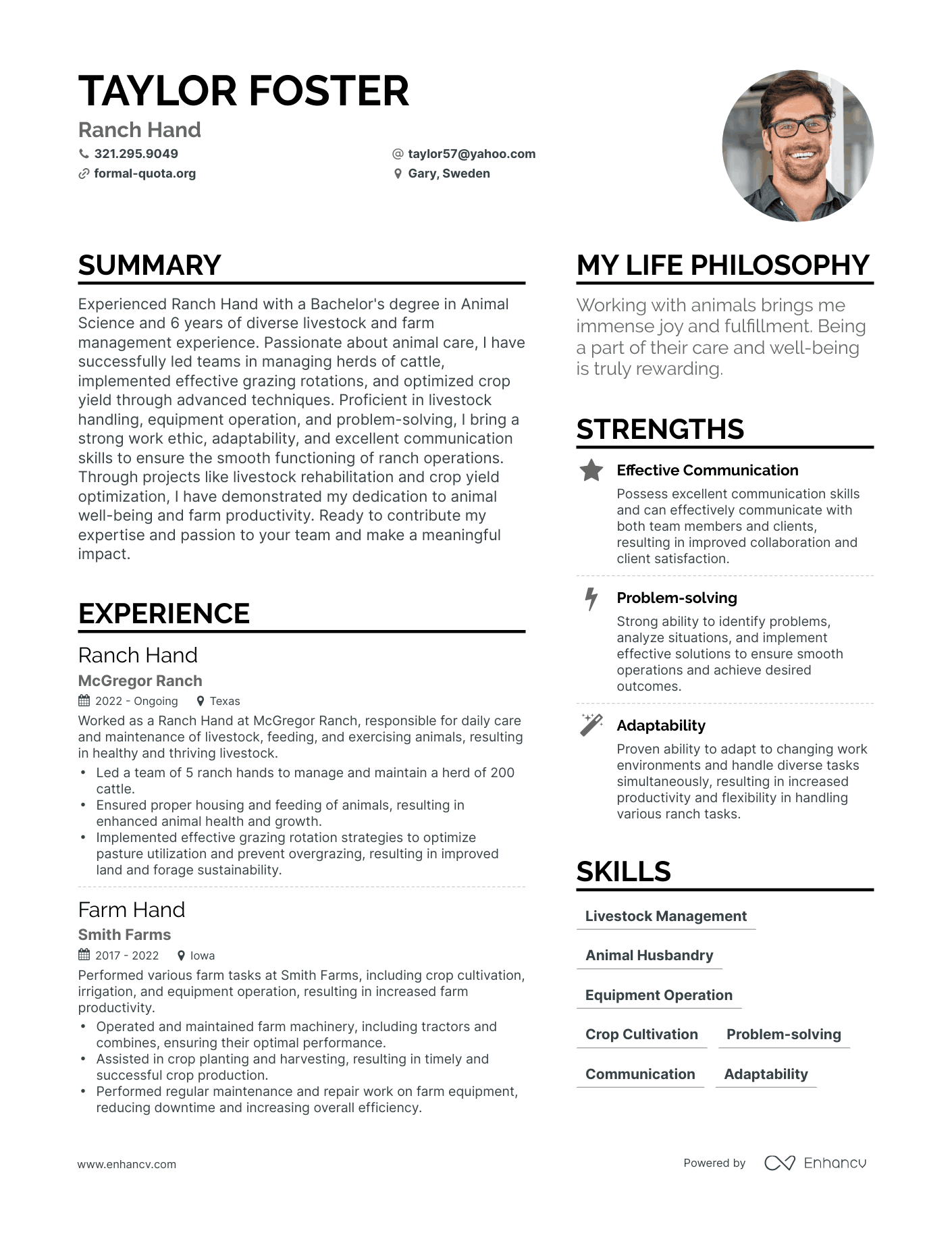 Ranch Hand resume example