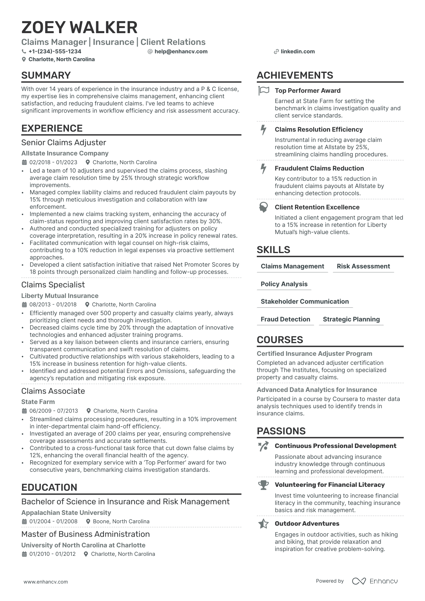 Claims Manager resume example