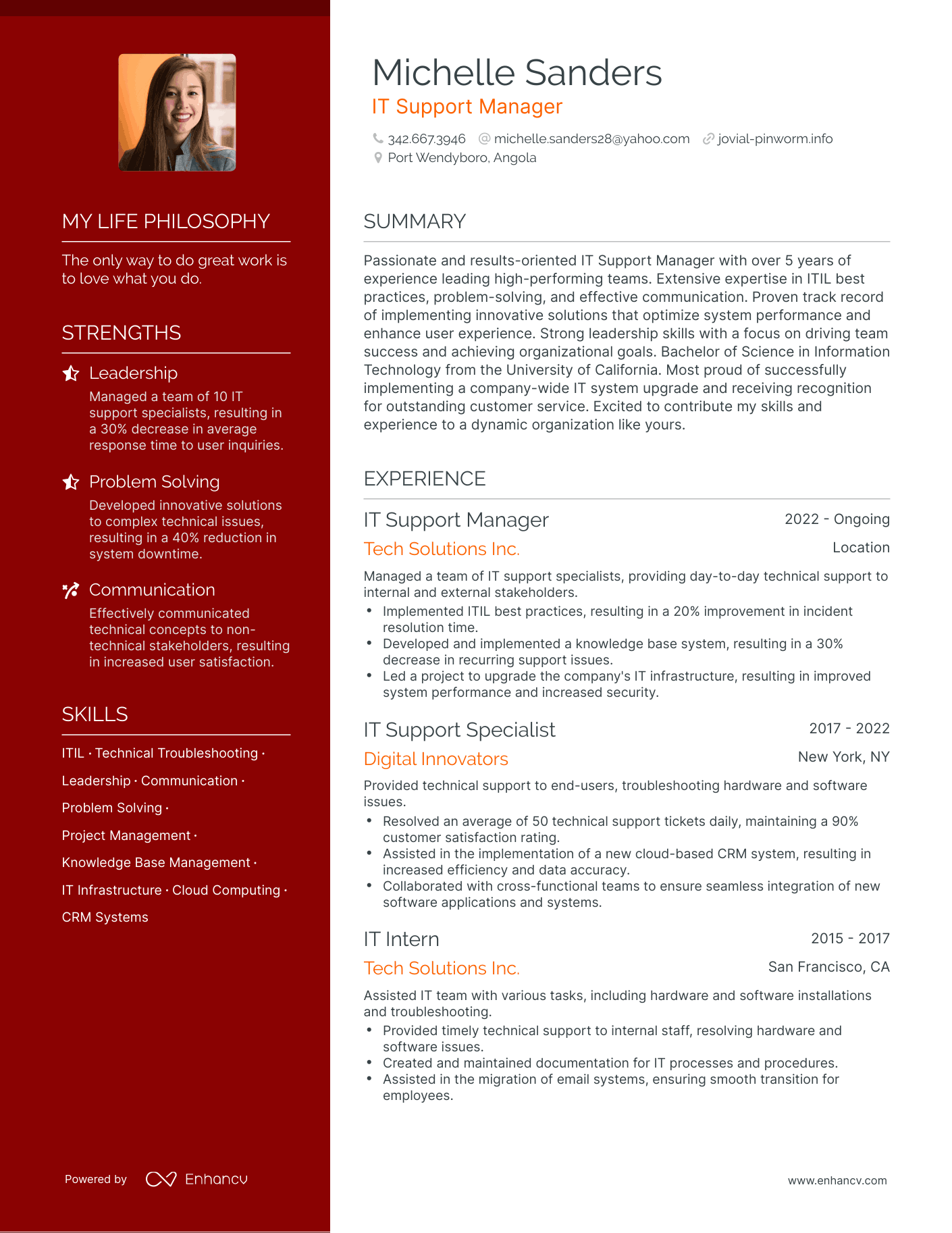 IT Support Manager resume example