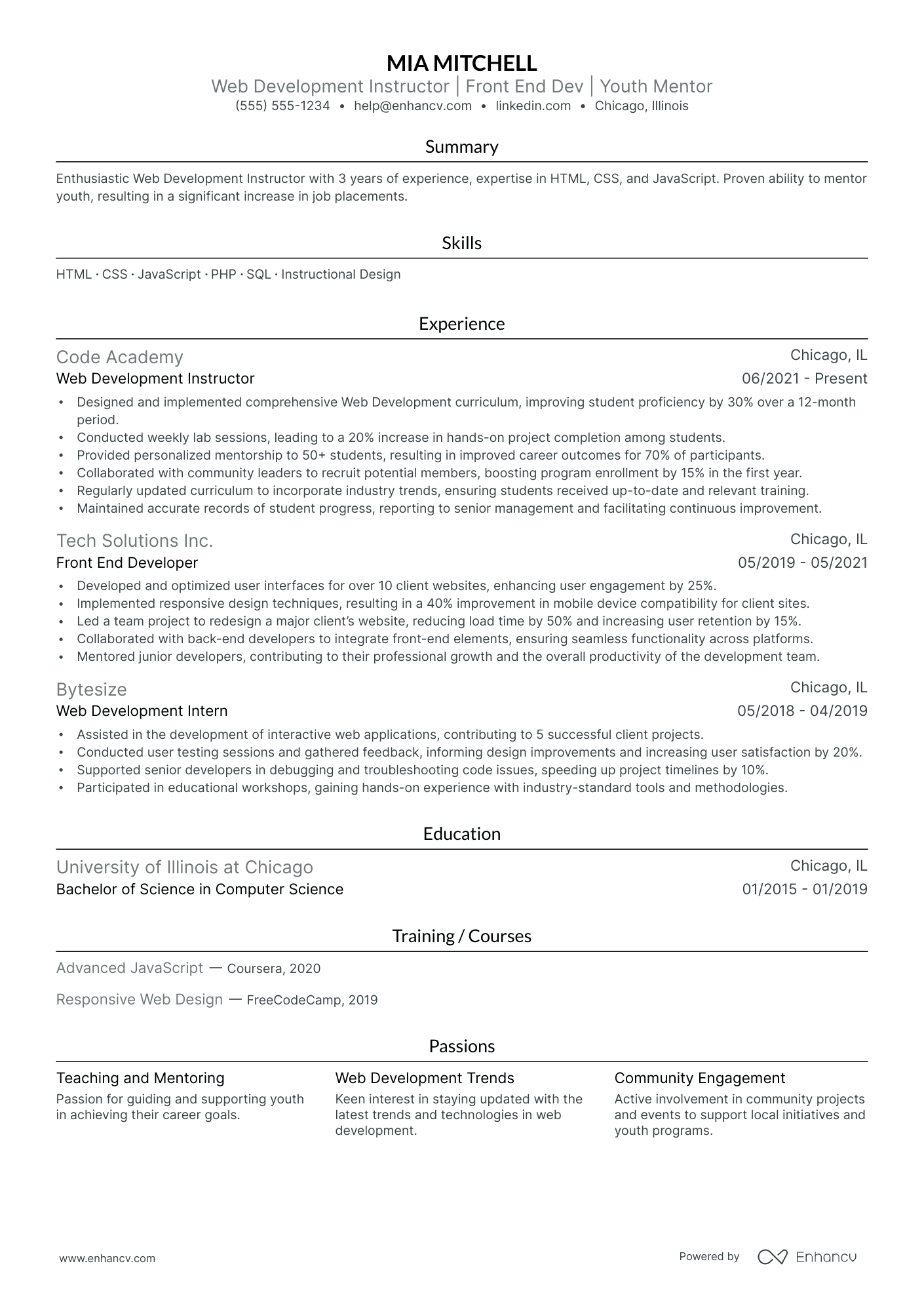 Front End Developer Instructor Resume Example Resume Example