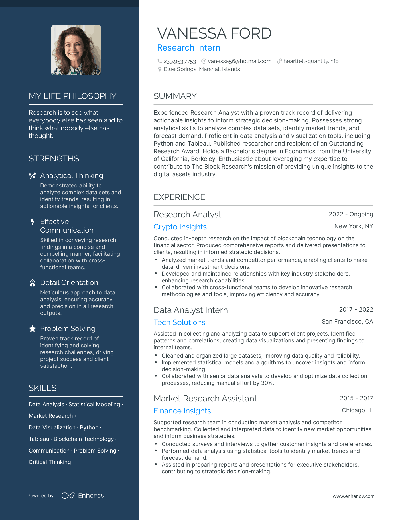 Research Intern resume example