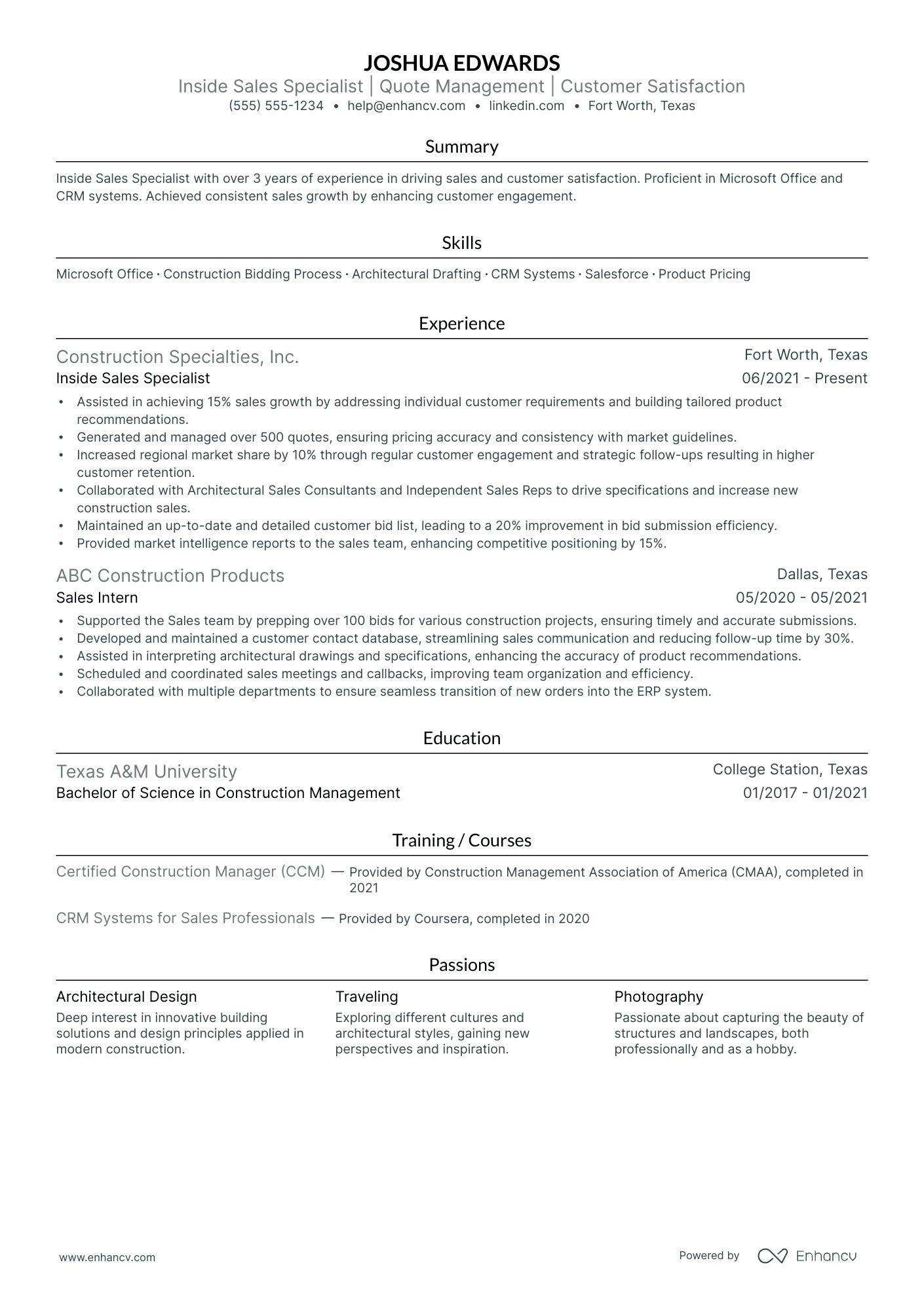 Inside Sales Support Specialist resume example