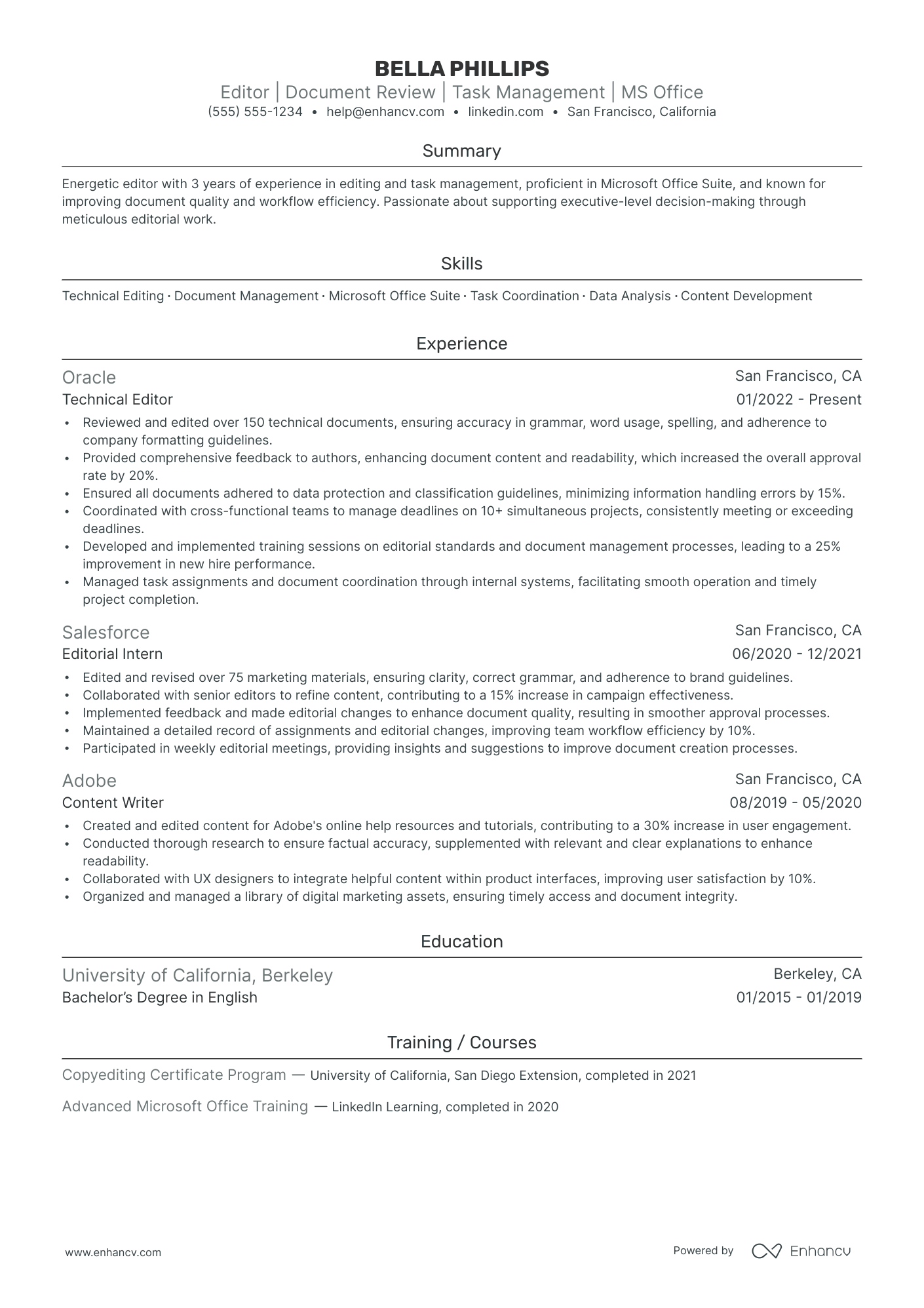 Content Editor resume example