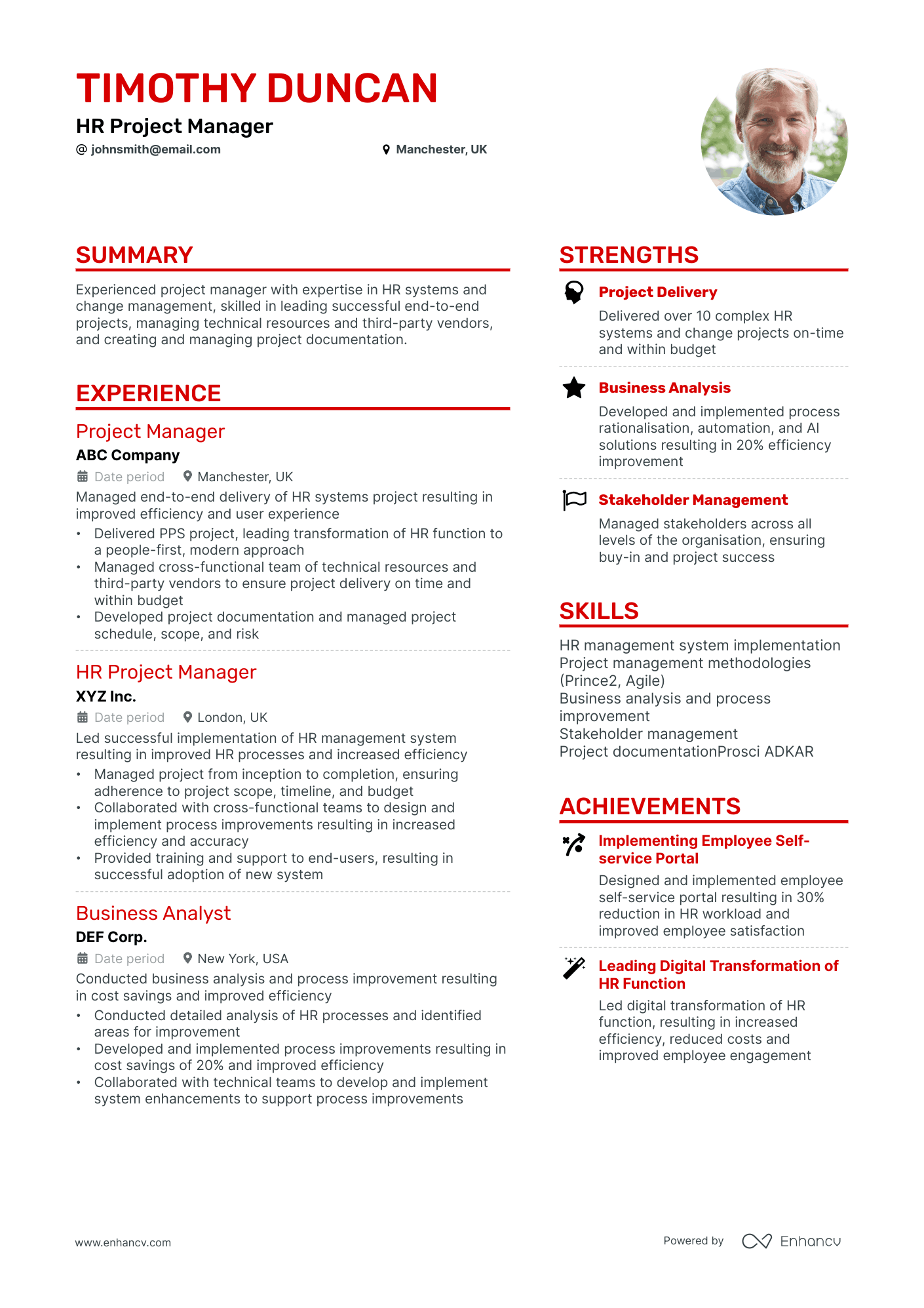 HR Project Manager resume example