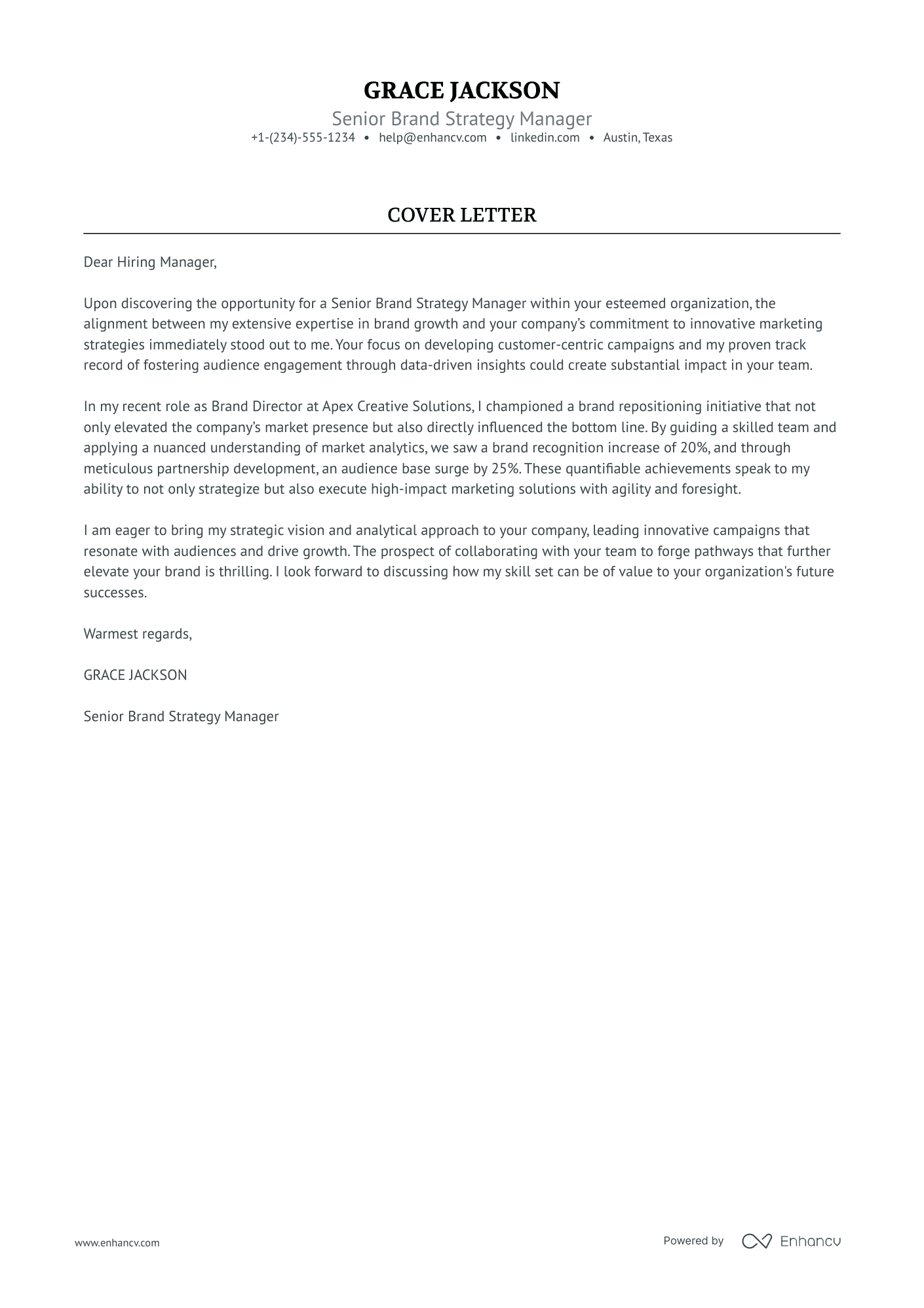 Strategy Manager cover letter