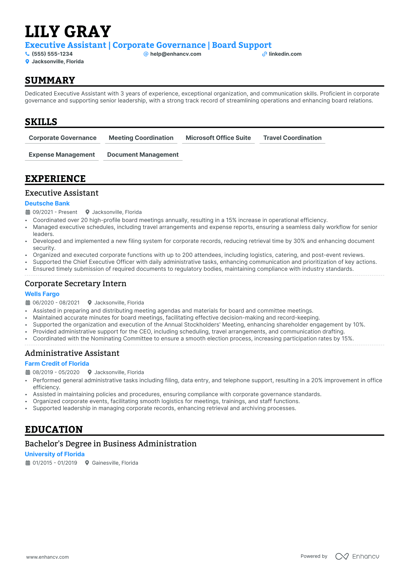 Corporate Secretary resume example