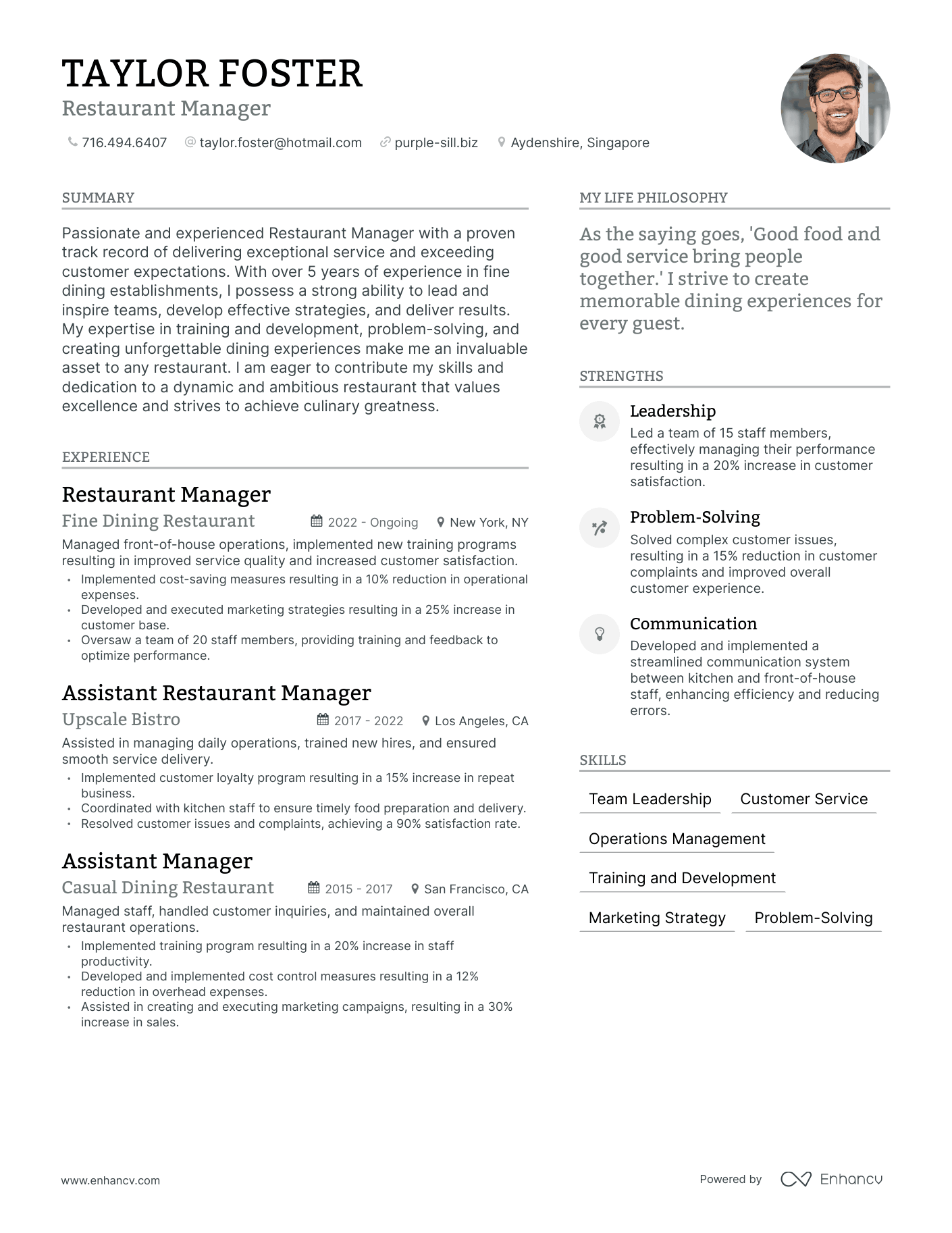 restaurant manager resume title